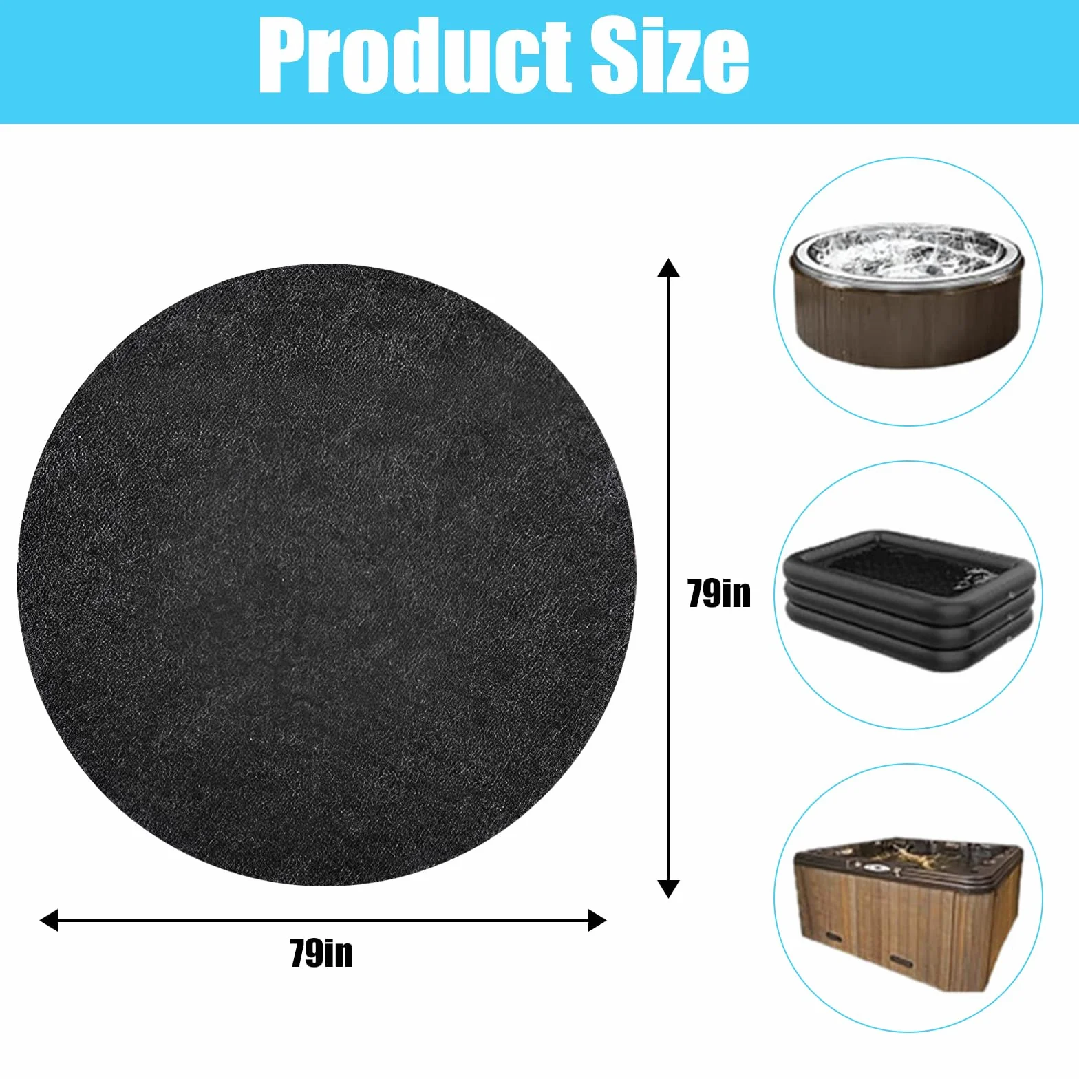Whirlpool Matte, Anti-Rutsch Wasserdichtes Pool Unterlage, Wiederverwendbare Schwimmbad Bodenplane, Hot Tub Bodenschutz, Waschbare Bodenmatten für Schwimmbecken Whirlpool (Round 200cm)