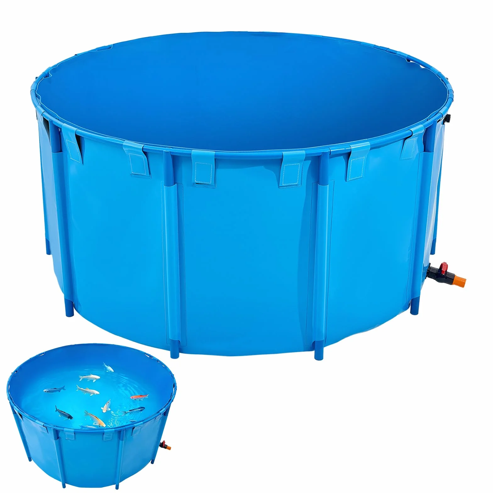 VEVOR Fischteich aus Segeltuch, mit 3100L Fassungsvermögen, Koi-Aquarium aus PVC, rundes Goldfischbecken mit stabilem Rahmen & Ablassventil, für Aquakultur, Koi-Zucht & Bewässerung (blau)