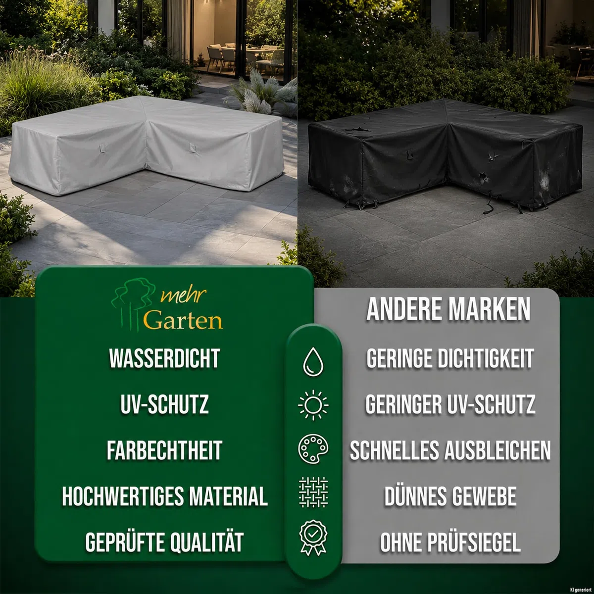 Abdeckung Gartenmöbel winterfest Lounge L-Form, 225x225x80 cm, grau, Oxford 600D Gewebe, Abdeckplane Gartenmöbel wasserdicht, UV-beständig und wetterfest
