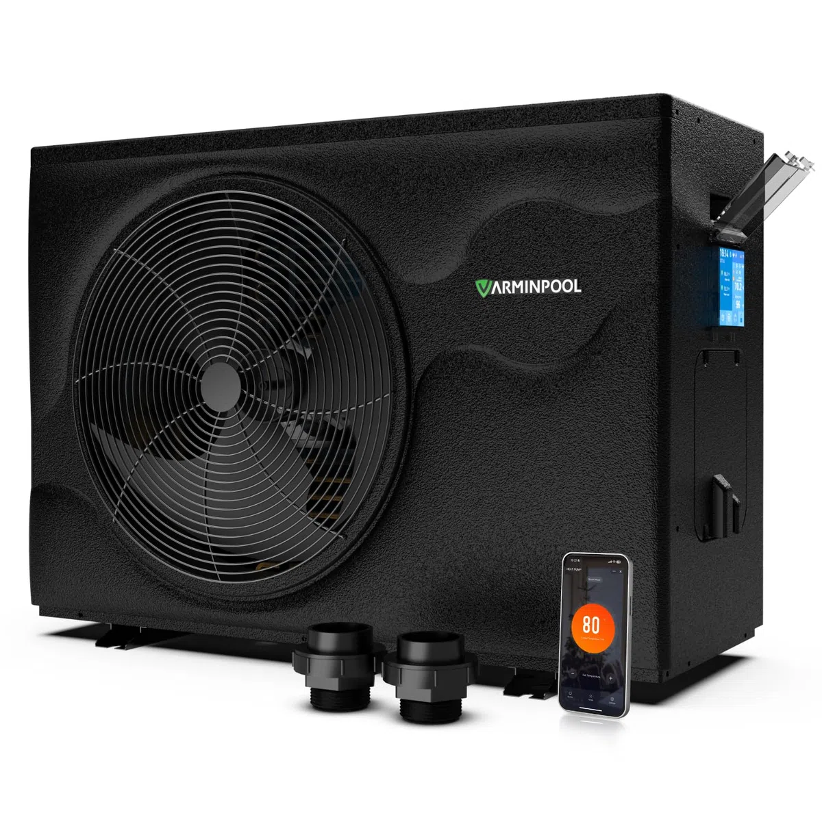 Pool Wärmepumpe bis 12 kW für Pools bis 45.000 L, Inverter Poolheizung elektrisch mit Heiz- & Kühlfunktion, COP bis 13,0, leise 42–53 dB(A), R32, DN50, IPX4, für Gartenpool Aufstellpool