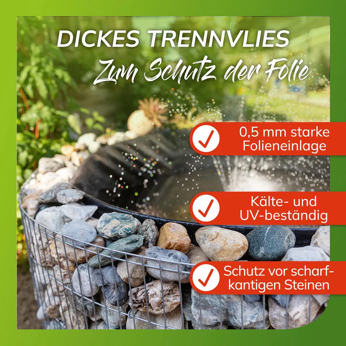 bellissa ‎‎– Gabionen-Hochteich Bausatz mit 490 L Füllvolumen rund 146x146x40 cm – Garten Zubehör DIY-Kit mit Gabionen, Teichfolie und Trenn-Vlies - Wetterfest & langlebig für Zierteiche & Biotope