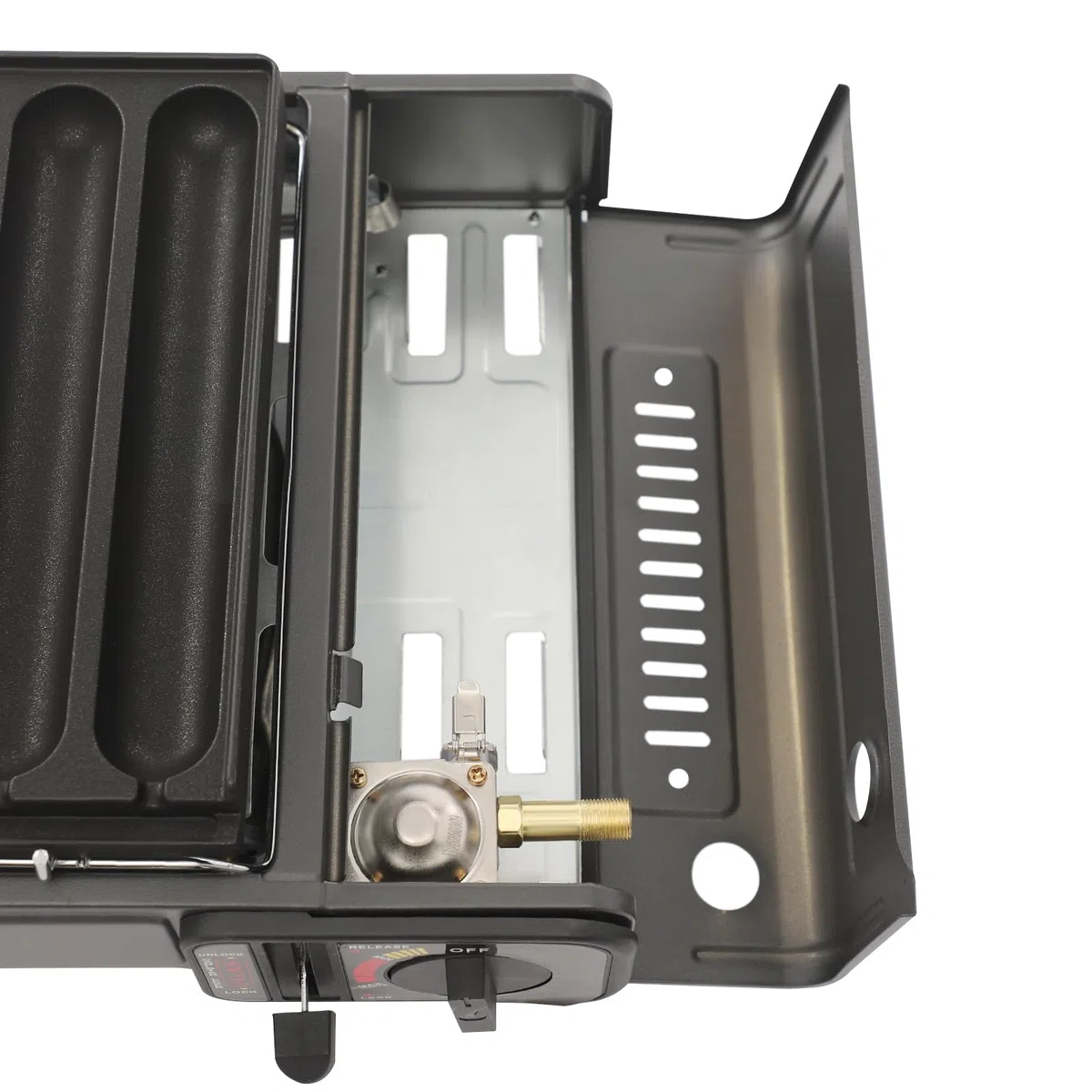 Tragbarer Gasgrill Camping, mit Würstchen-Grillplatte und Tragetasche, 2200W Campingkocher 42x26x11cm, Abnehmbare Fettauffangschale, für Balkon, Garten BBQ (Schwarz)