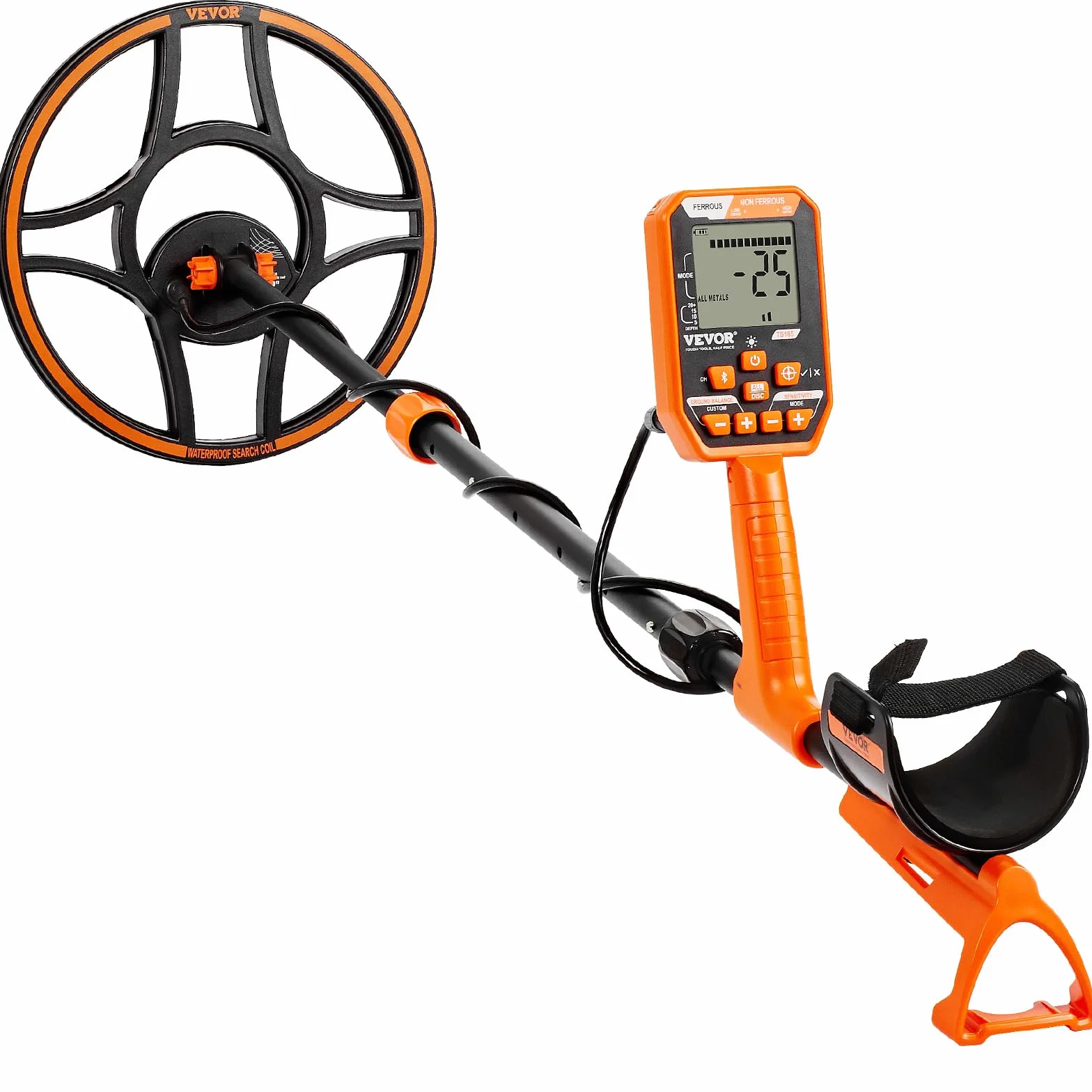 VEVOR Metalldetektor Profi, Metal Detector mit 30 cm Suchspule, 7 Mode, IP68 Tauchtiefe bis zu 3 m Goldsucher mit Verstellbarem Griff Golddetektor inkl. Bluetooth-Headset Präzisions-Ortungsgerät