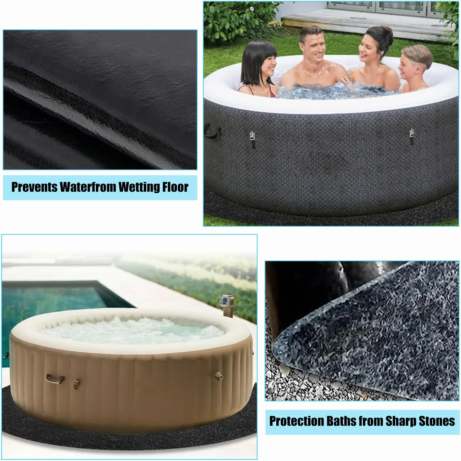 Whirlpool Matte, Anti-Rutsch Wasserdichtes Pool Unterlage, Wiederverwendbare Schwimmbad Bodenplane, Hot Tub Bodenschutz, Waschbare Bodenmatten für Schwimmbecken Whirlpool (Round 200cm)