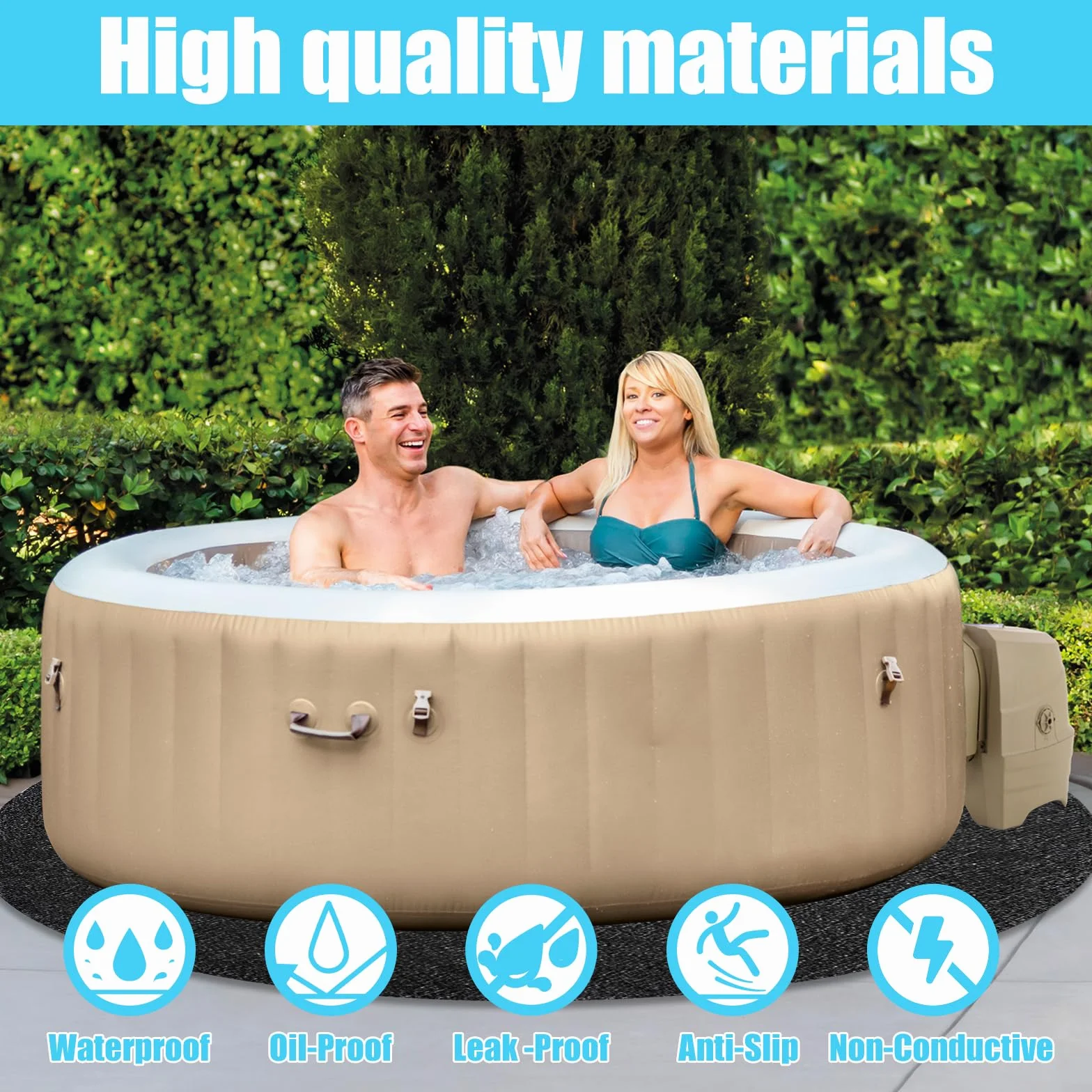 Whirlpool Matte, Anti-Rutsch Wasserdichtes Pool Unterlage, Wiederverwendbare Schwimmbad Bodenplane, Hot Tub Bodenschutz, Waschbare Bodenmatten für Schwimmbecken Whirlpool (Round 200cm)