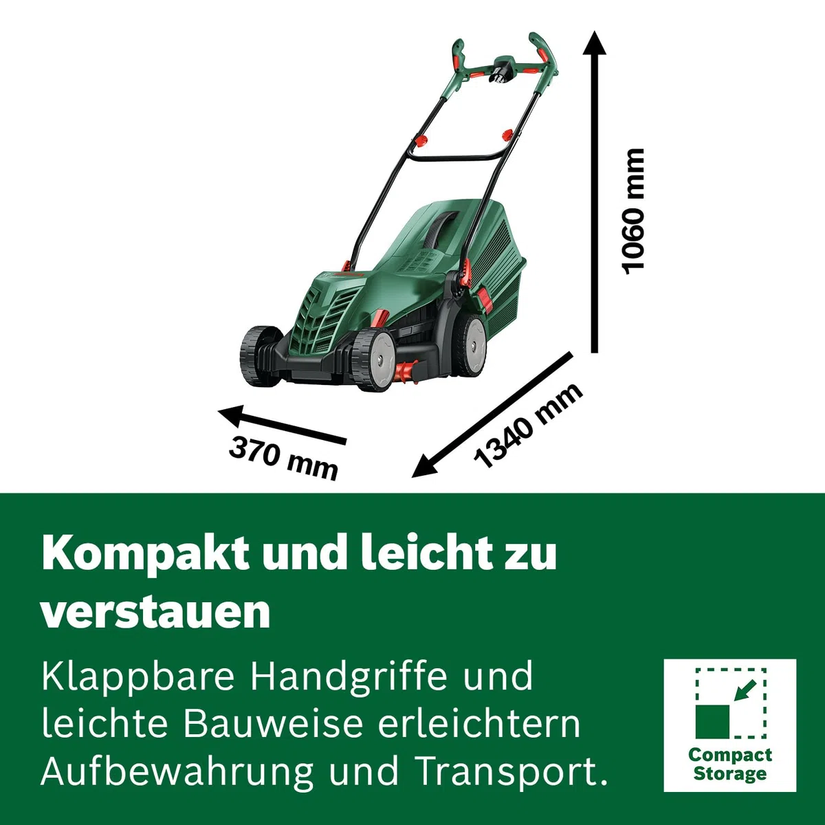 Bosch kabelgebundener Rasenmäher UniversalRotak 34-405 (1300-W-Motor, Schnittbreite: 34 cm, 40-Liter-Grasfangkorb, geeignet für ebenes Rasenmähen und Schneiden Kleinster Kanten)