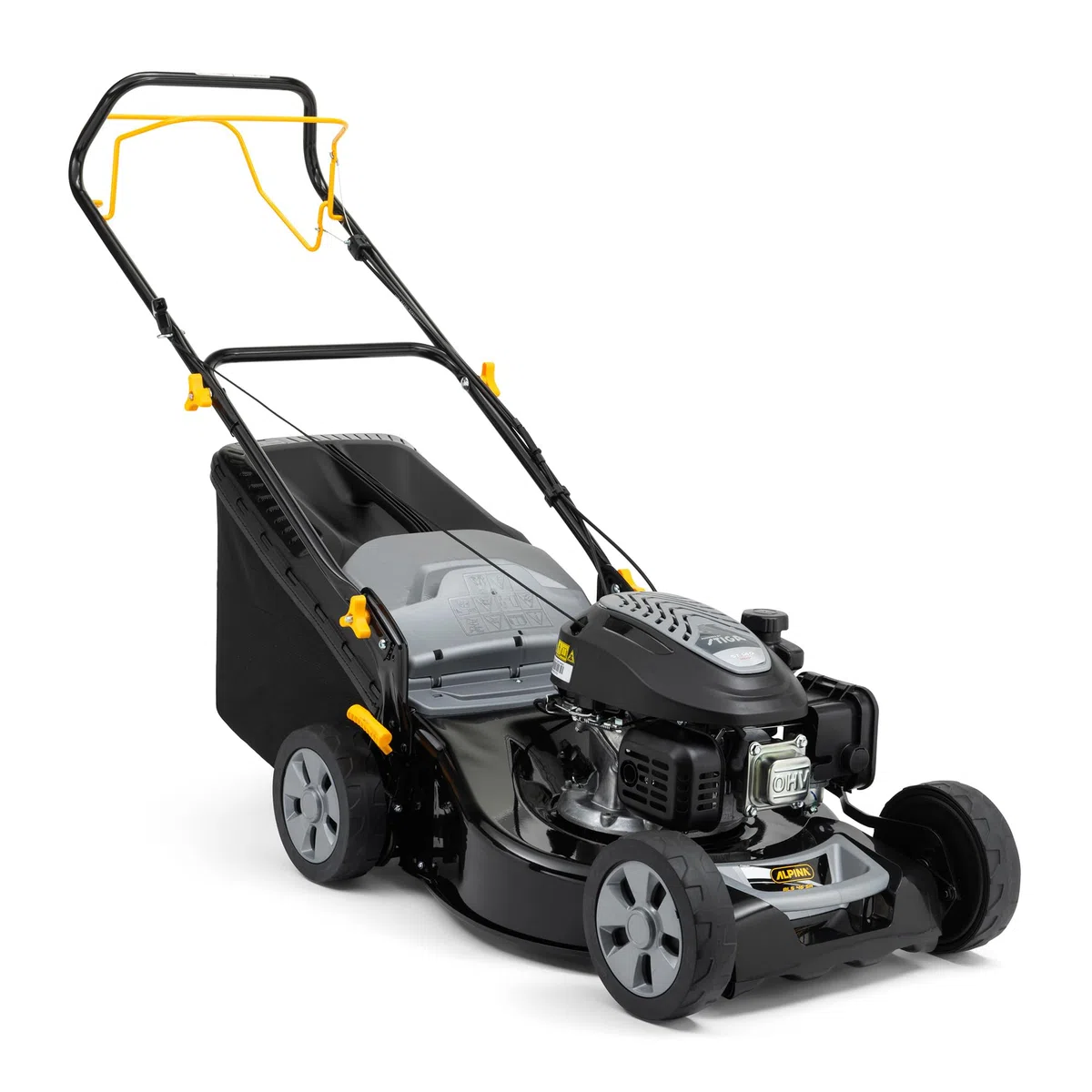 Alpina AL5 46 SA Benzin-Rasenmäher, 139 cc, 46 cm – Fangkorb 60 l, Heckantrieb, Zentrale Schnitthöhenverstellung – Rasenflächen bis 1.200 m²