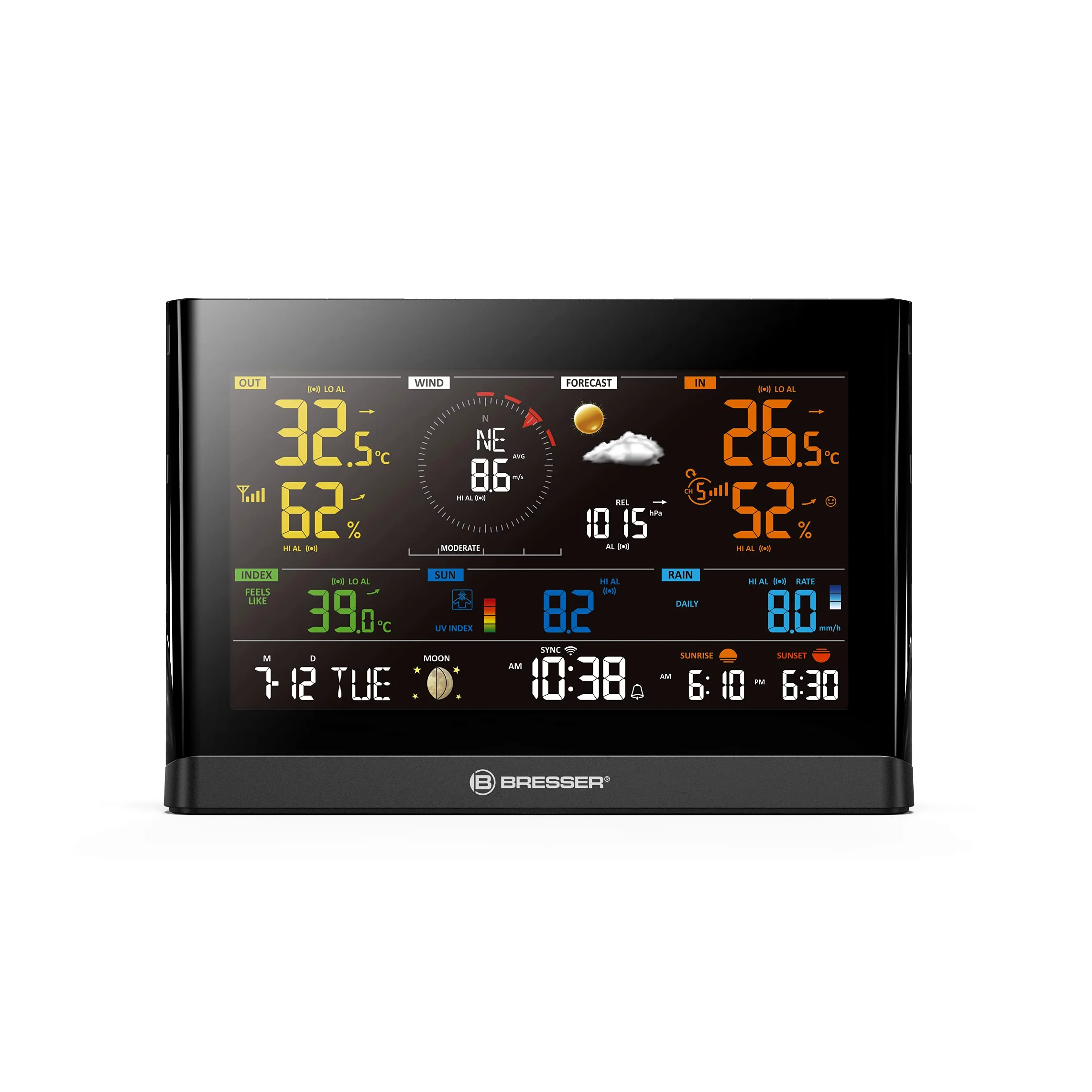 Bresser WLAN Comfort Wetterstation mit 7-in-1 Profi-Sensor und modernem Farbdisplay, Schwarz