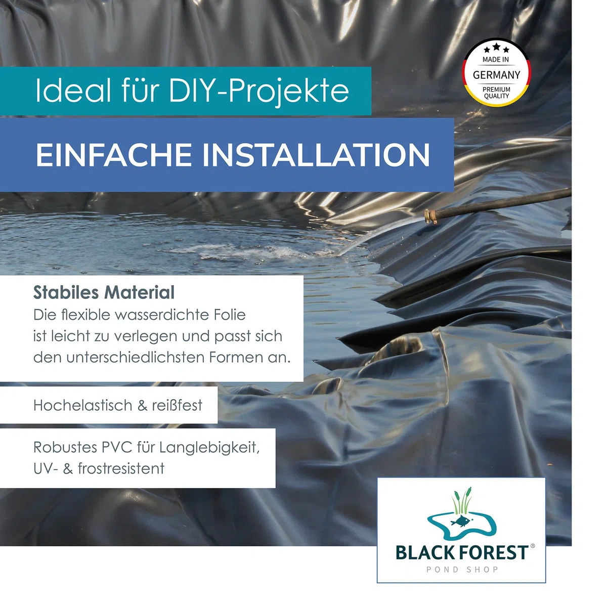 Teichfolie PVC 1,50 mm 2 x 4 m für Schwimmteich Gartenteich Badeteich - Made in Germany 2x4m