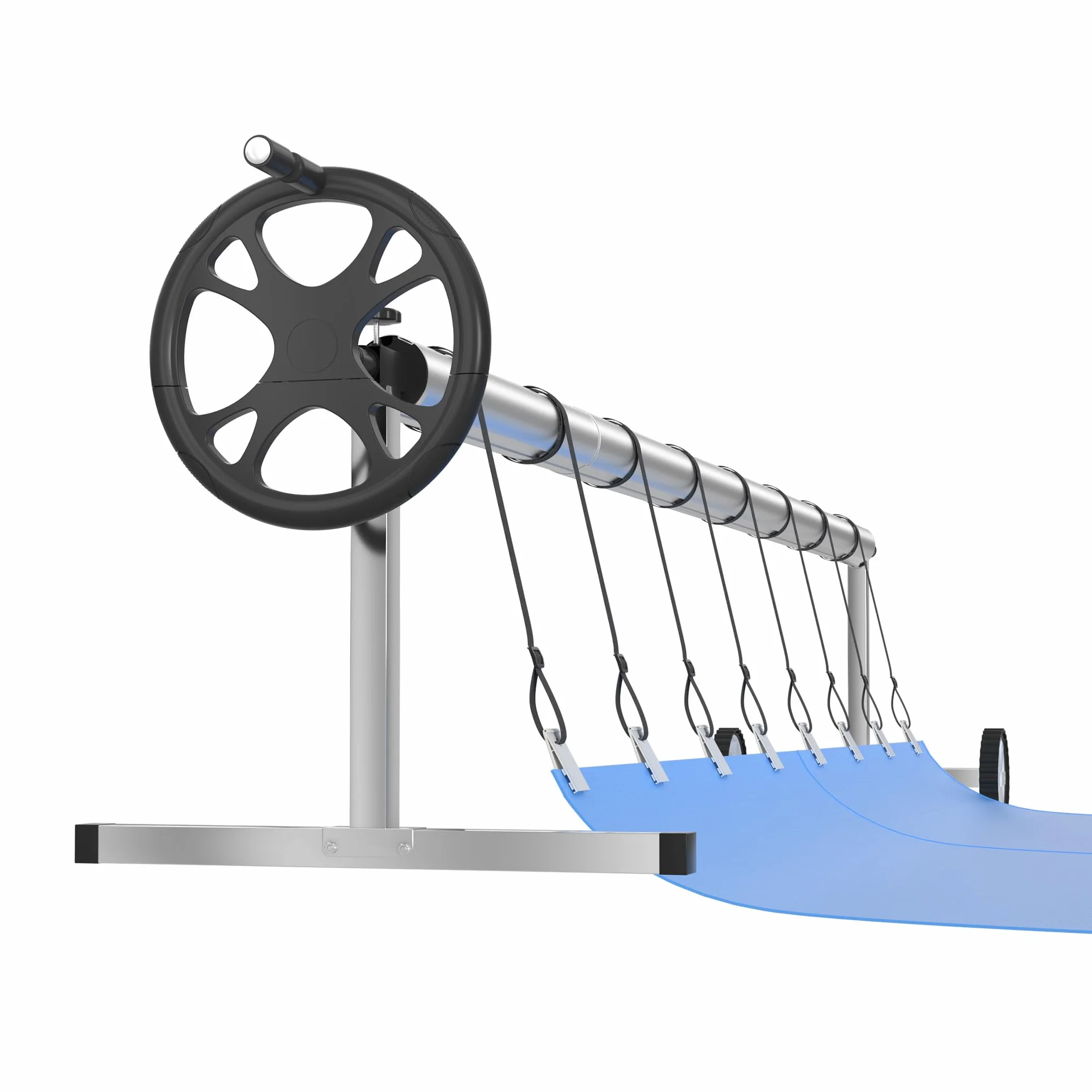 XMTECH Verstellbarer Poolaufroller mit Rädern Aluminium Teleskoprohr Aufrollsystem für Poolplane Solarfolie Abdeckung witterungsbeständig 3m bis 5,7m