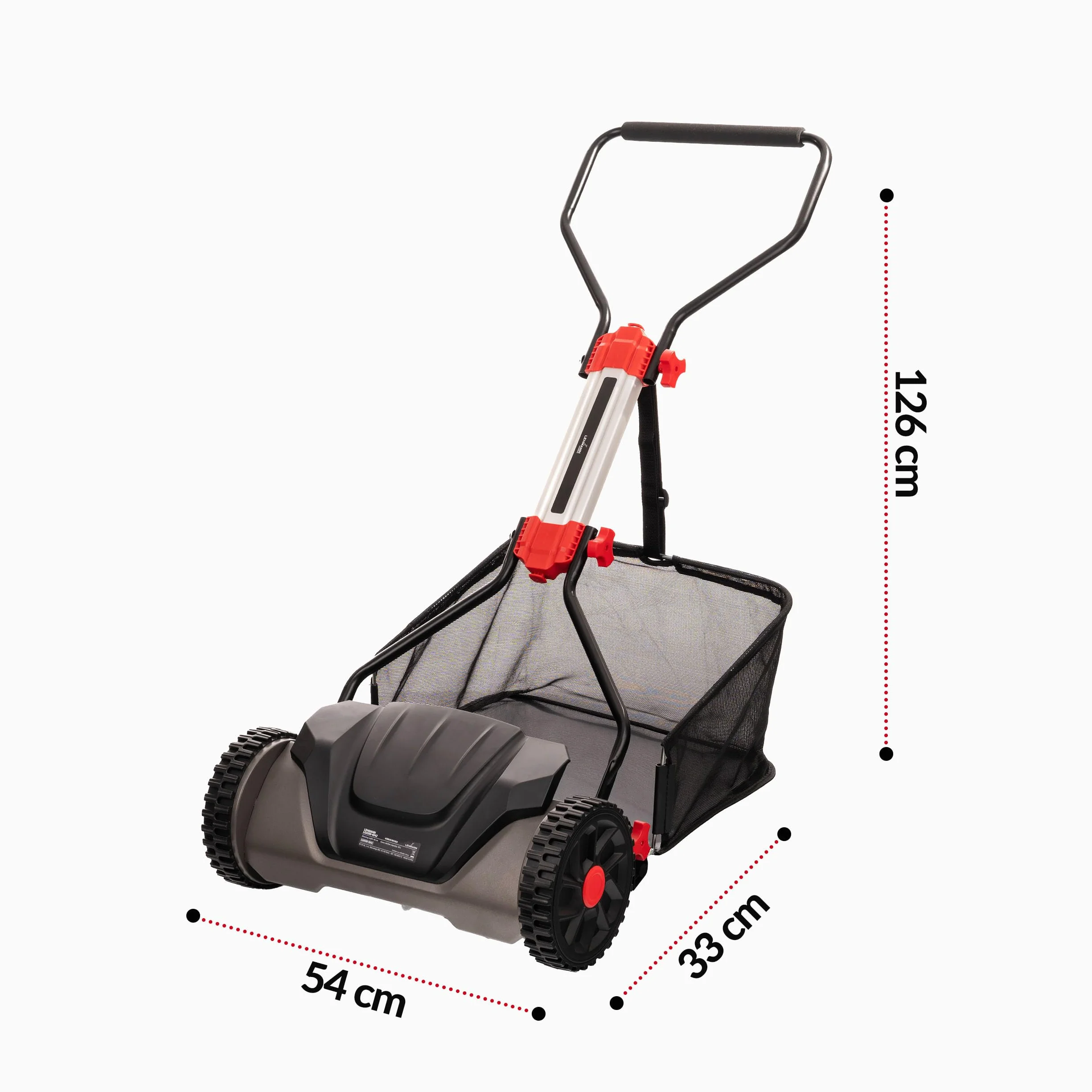 LEHMANN Spindelmäher 40 cm mit Fangkorb 30 L – Handrasenmäher ohne Strom, mechanischer Rasenmäher manuell mit 5 Messern, 6-Fach Schnitthöhenverstellung 15–42 mm, klappbarer Griff