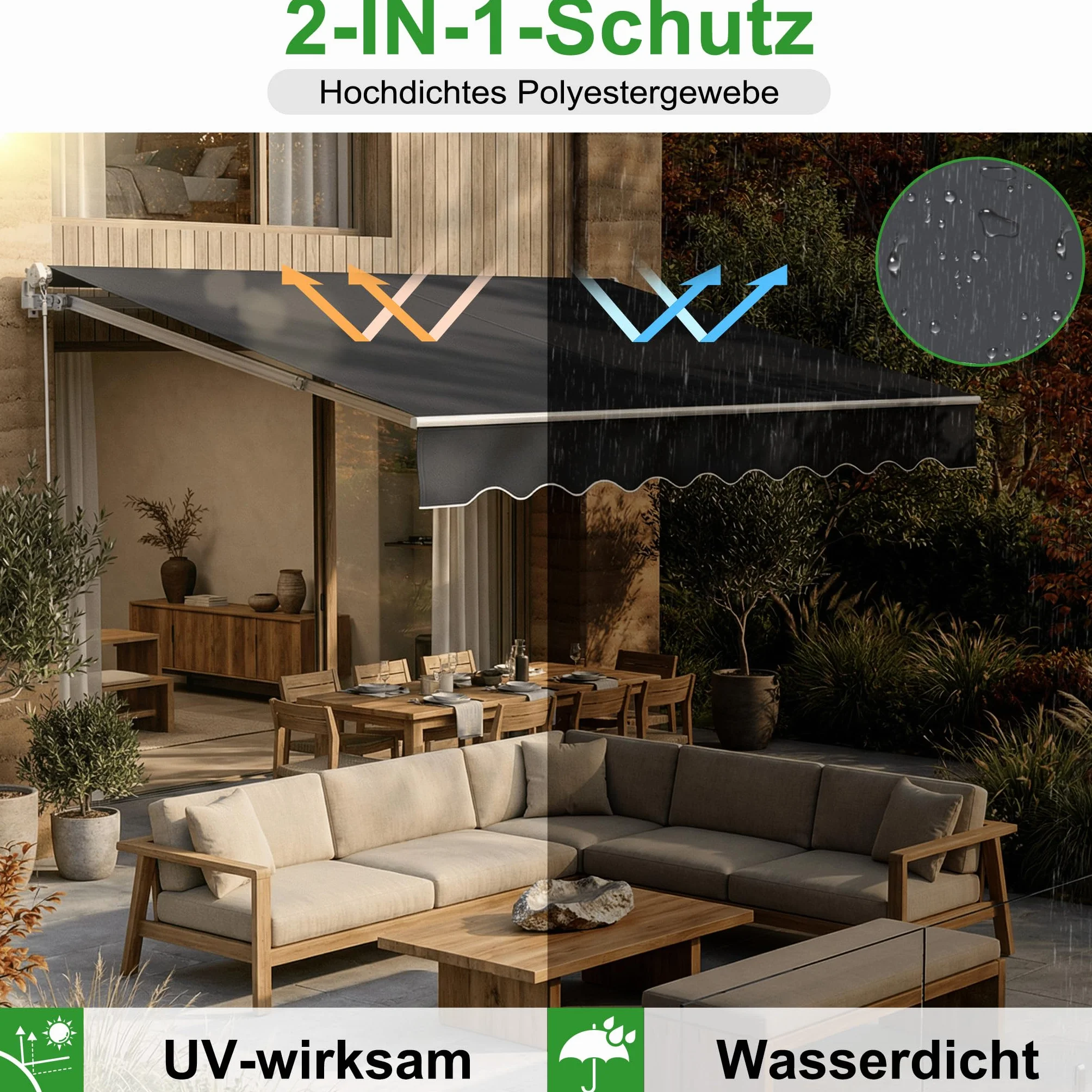 Aluminium Markise, Manuelle Gelenkarmmarkise, Sonnenschutz Sonnensegel, Sonnenmarkise, Markisenabdeckung Klemmmarkise, UV-beständig, Wasserabweisend (250x200cm, Dunkelgrau)