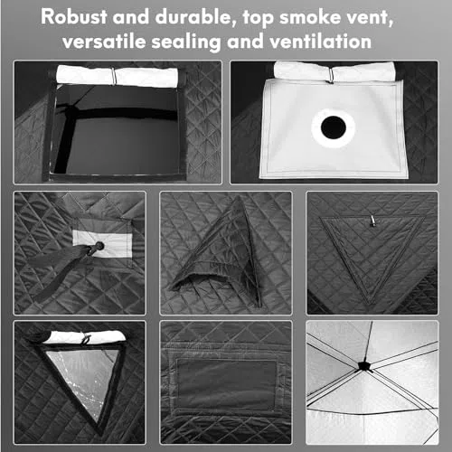Outdoor Saunazelt für 4 Personen, isoliertes Angelzelt, stabiles Allwetter-Design, Panoramablick, einfacher Aufbau für Camping und Schneefischen