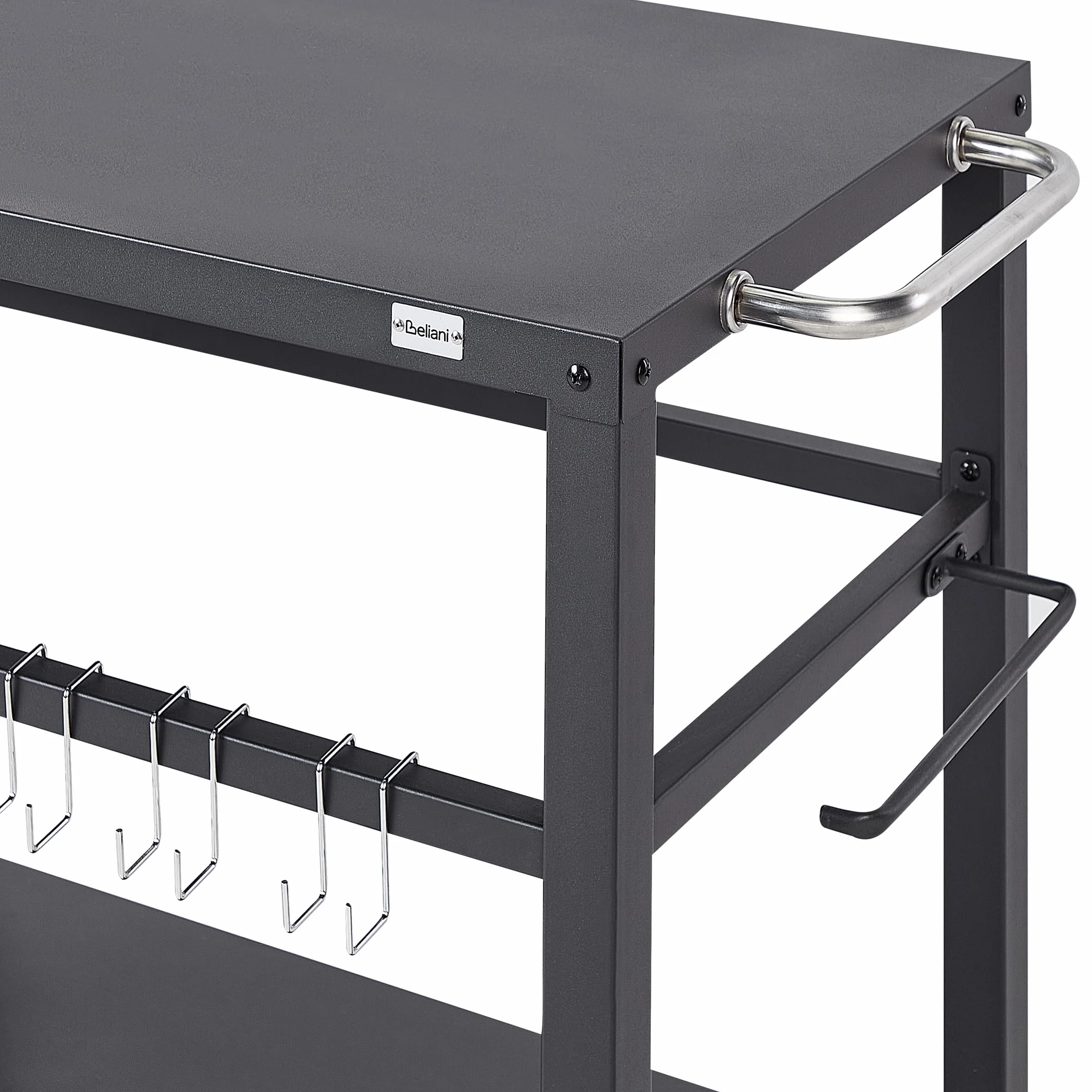 Beliani Garten Servierwagen Metall schwarz 2 Etagen mit Griff Utensilienhaken Staletti