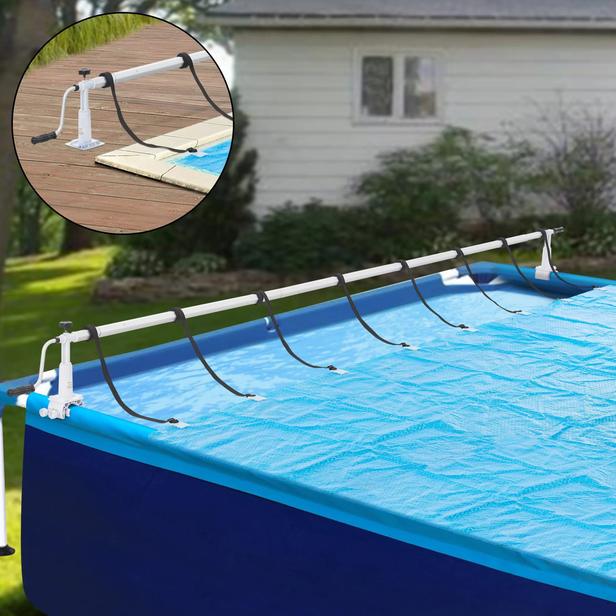 [en.casa] Pool Aufrollvorrichtung Oliveti 147-555 cm verstellbar Aufrollsystem mit Schiebern Aufroller für Solarplanen Poolplanen Aluminium