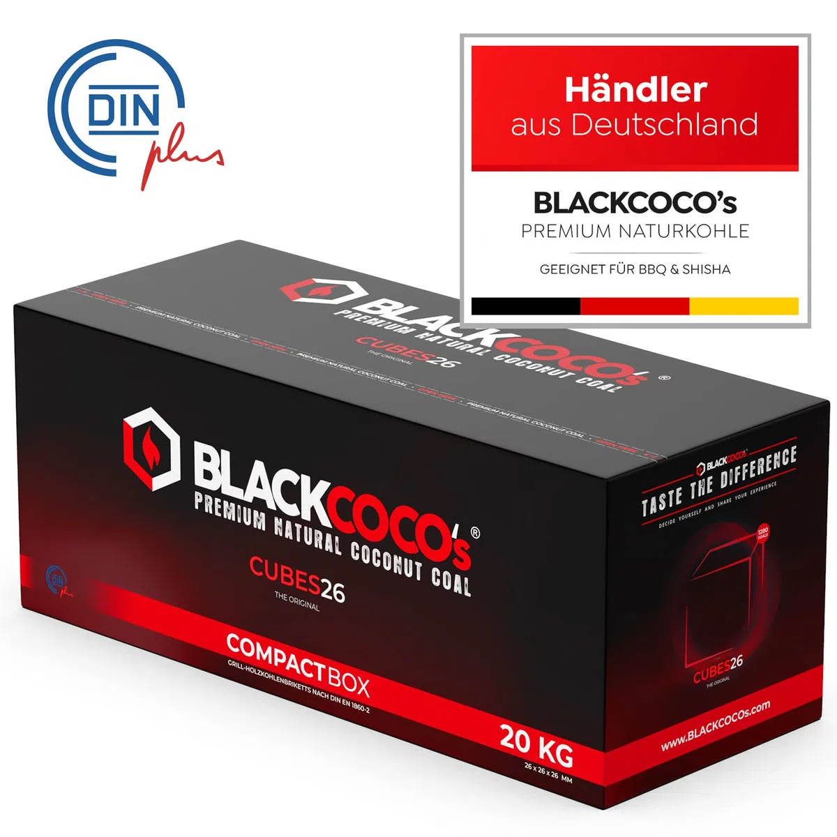 BLACKCOCO’s Shisha Kohle 20 kg – Premium Kokoskohle Naturkohle für Shisha & Grill – Cocos Grillkohle mit Langer Brenndauer – ohne Zusätze - CUBES26