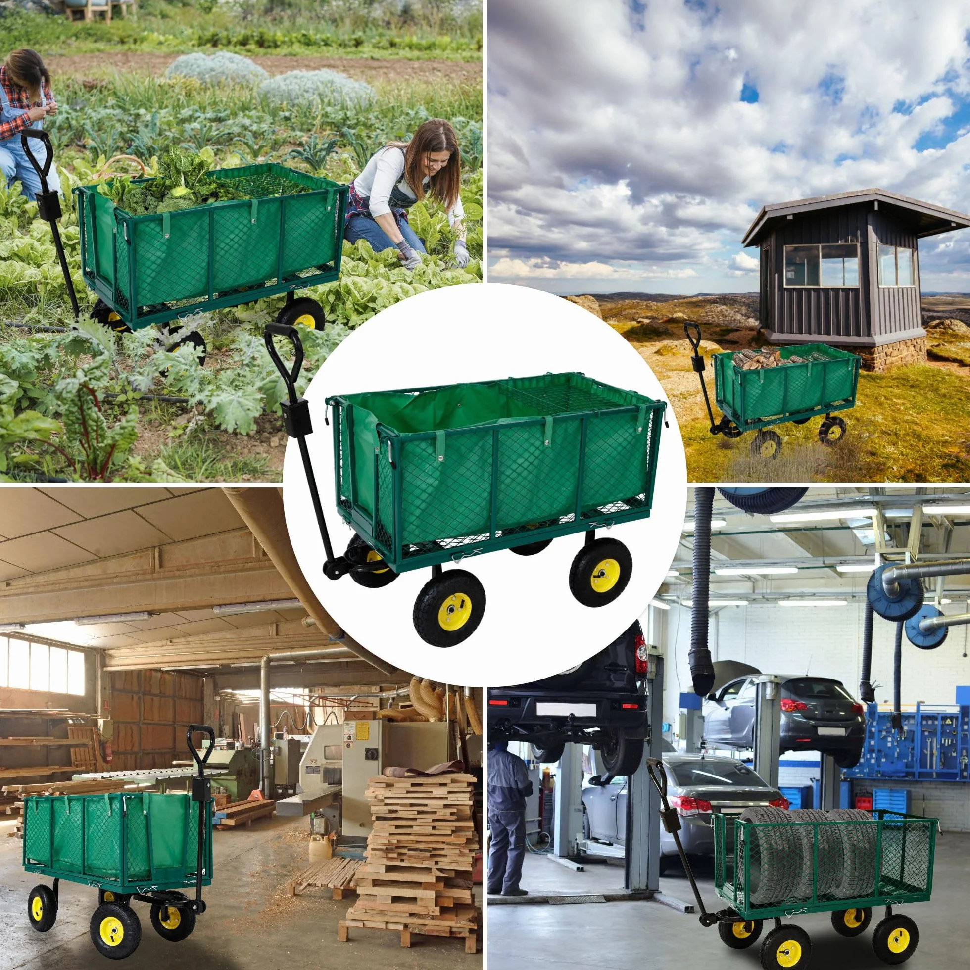 Arebos Bollerwagen | Gartenwagen | mit Profilreifen | 550kg belastbar | faltbar | grün | herausnehmbare Plane | kugelgelagerte Stahlfelgen | inkl. Handgriff & Deichsel | Plattformwagen