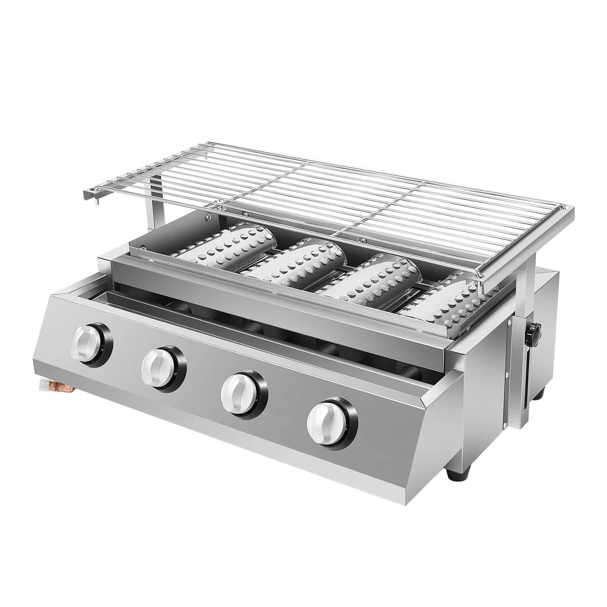 4 Brenner Tragbarer Gasgrill Edelstahl Höhenverstellbar Tischgasgrill mit Grillrost, BBQ Campinggrill für Terrasse, Balkon und Garten