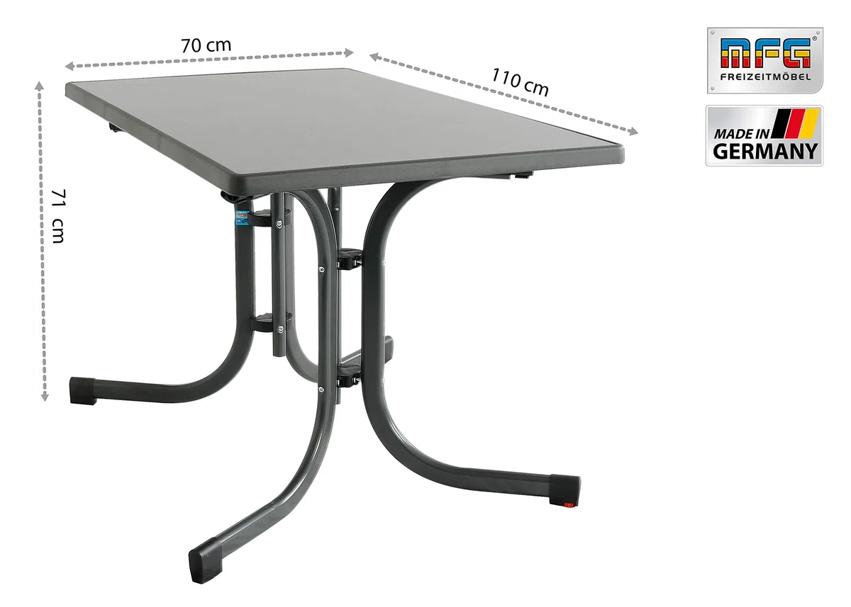 MFG Boulevard-Klapptisch 110x70 cm | Gartentisch | Wetterfest | Platzsparend klappbar | mit Niveauausgleich | anthrazit/Schiefer