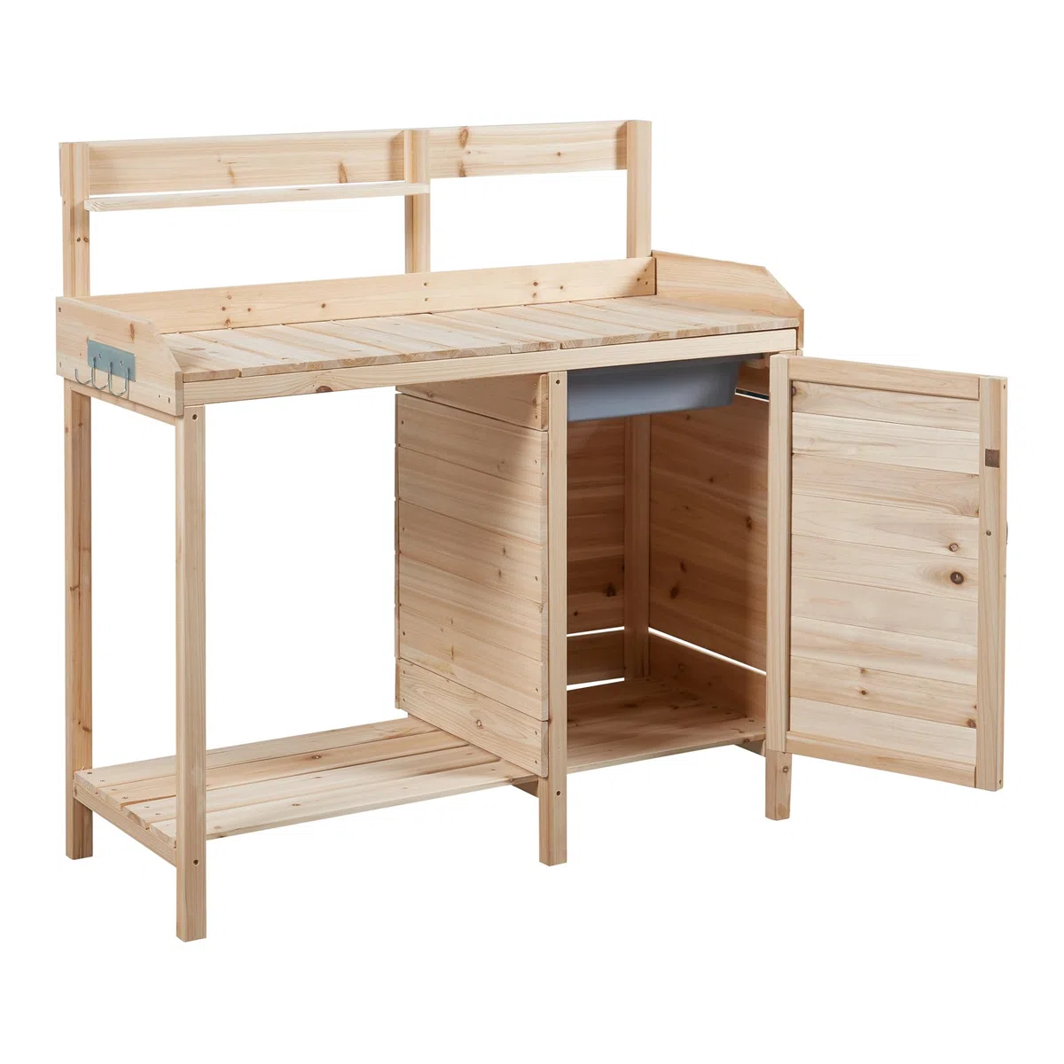 casa.pro Pflanztisch Alessano Gärtnertisch mit Unterschrank Gartenregal Gartenarbeitstisch Tannenholz Outdoor Blumentisch Arbeitsplatte 110 x 107 x 46 cm Holztisch