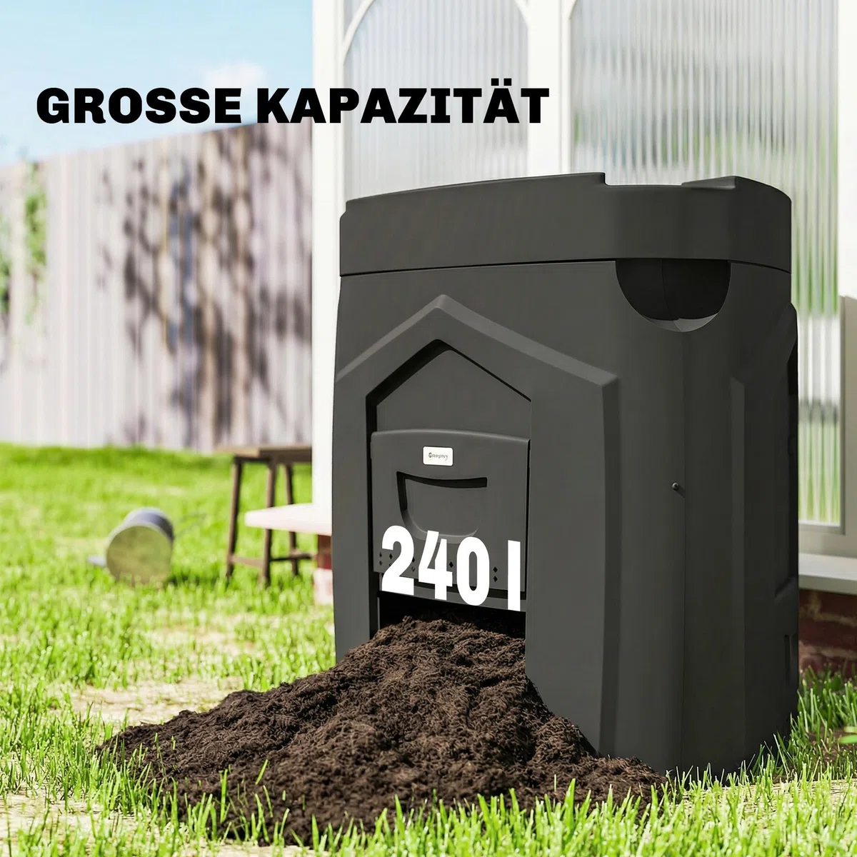 Outsunny Gartenkomposter, 240L, 78 x 75 x 78 cm Dreieckiger Kompostbehälter mit 3 Türen, 66 Lüftungslöchern und offenem Boden, Thermokomposter inklusive Handschuhe und Schraubendreher, Schwarz