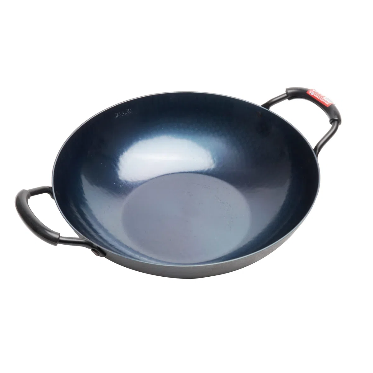 ZhenSanHuan Handgehämmerter Eisen-Wok mit flachem Boden, induktionsgeeignet, 32 cm im Durchmesser, Eisen-Wok mit zwei Haltegriffen aus Holz