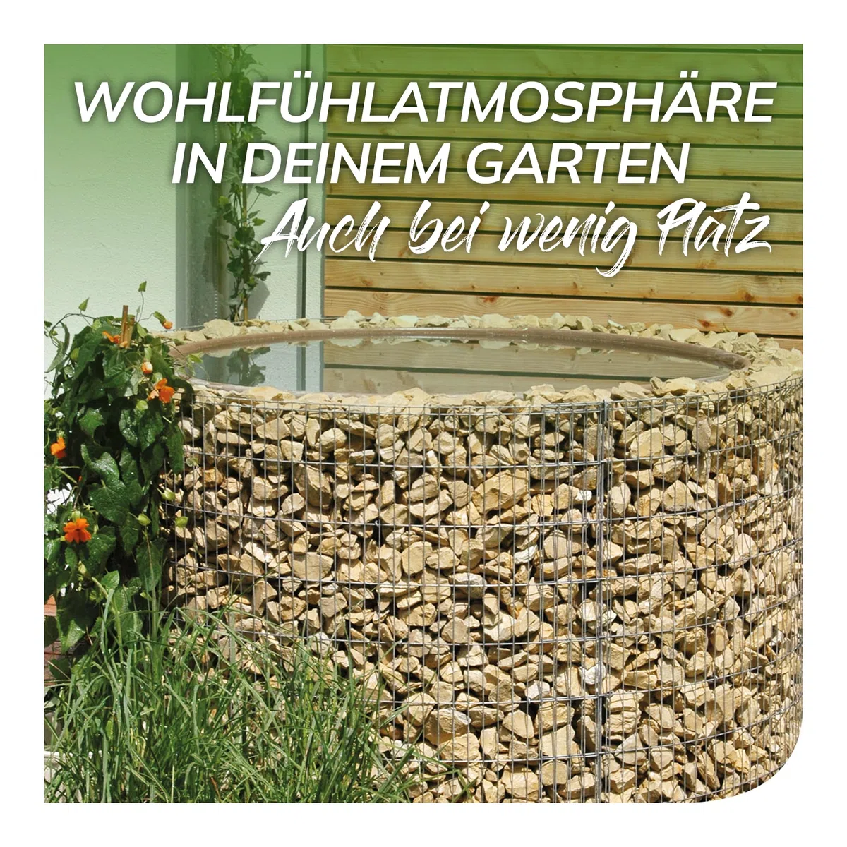 bellissa ‎‎– Gabionen-Hochteich Bausatz mit 490 L Füllvolumen rund 146x146x40 cm – Garten Zubehör DIY-Kit mit Gabionen, Teichfolie und Trenn-Vlies - Wetterfest & langlebig für Zierteiche & Biotope