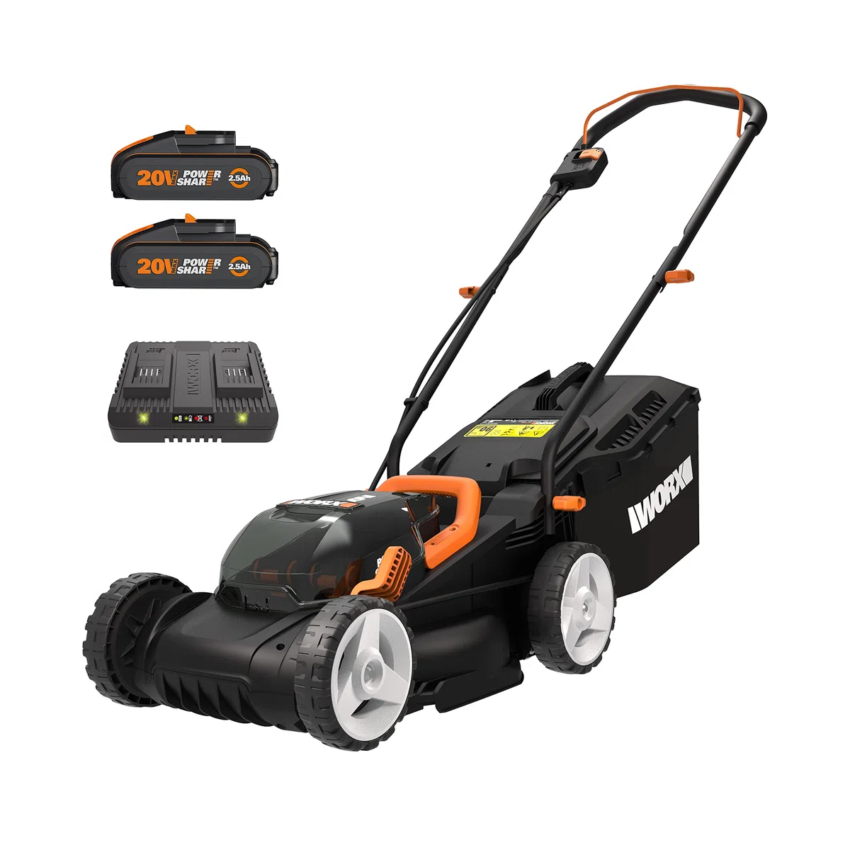 WORX WG779E Akku-Rasenmäher 40V (2 x 20V) - 34 cm Schnittbreite - ideal für Gärten bis zu 280m² - IntelliCut Technologie - einfache Aufbewahrung - inkl. 2x2,5Ah Akkus & Dual-Schnellladegerät