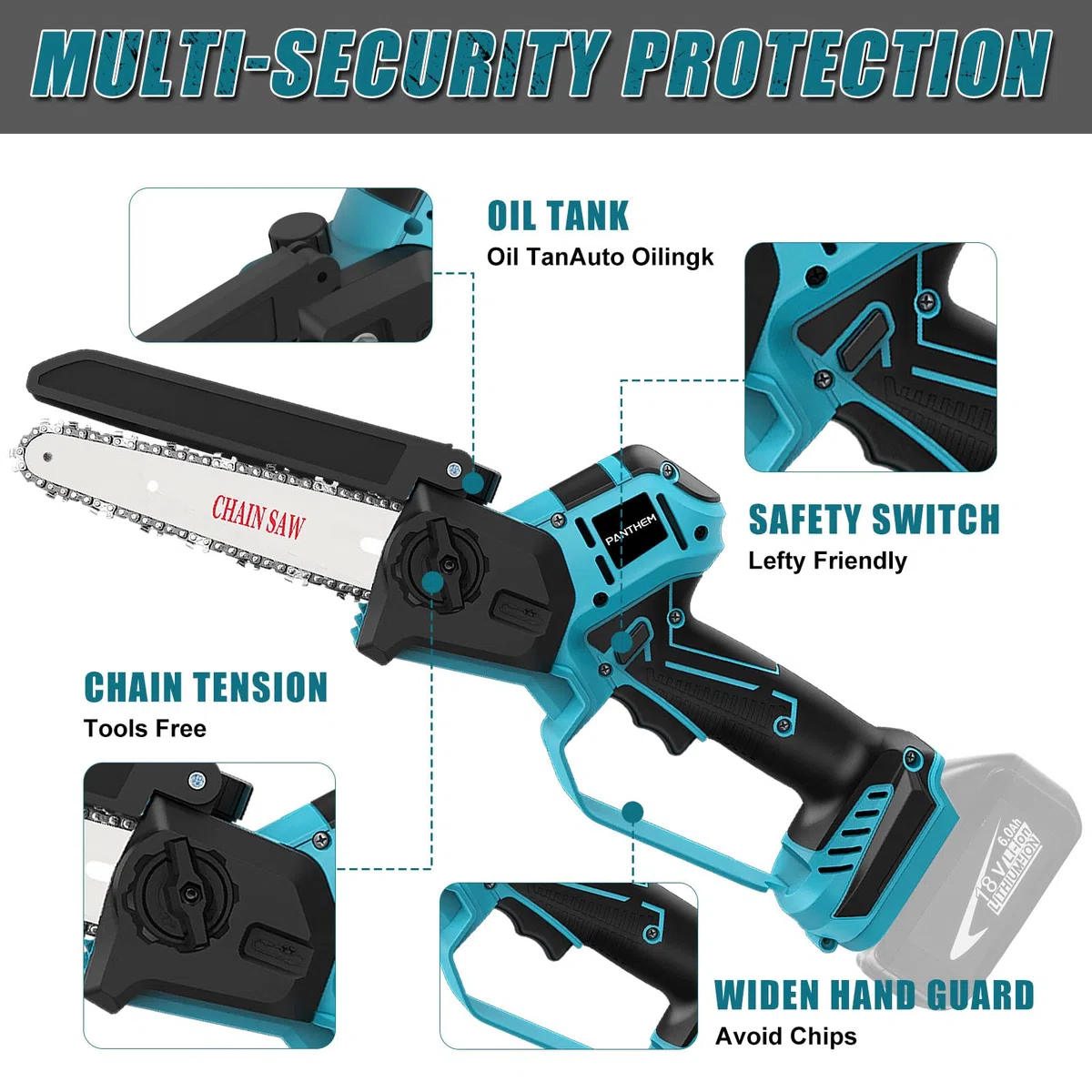 Akku Hochentaster Ast Kettensäge Profi-Astsäge für Makita 18V (ohne Akkus), 2 IN 1 Mini 6 zoll Kettensäge Teleskop Elektro teleskopsäge säge Astsäge handkettensäge akkusäge Arbeitshöhe bis 4,5m