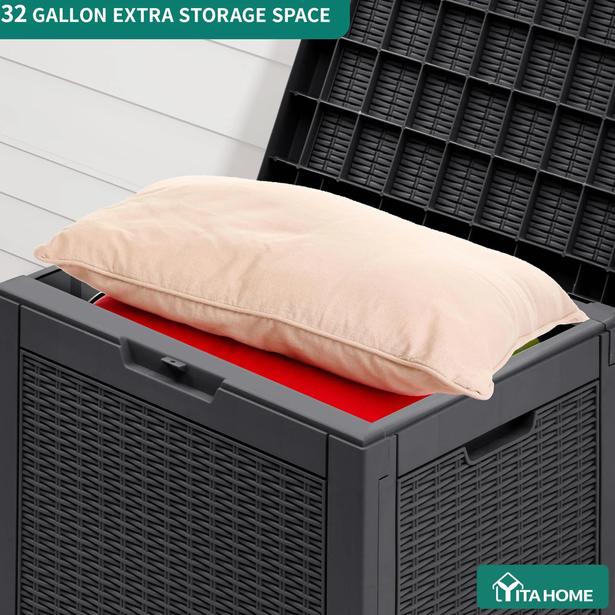 YITAHOME 118L Outdoor-Aufbewahrungsbox Rattan-Optik, Wetterfeste Resin-Box mit Schloss & Griffen, Gartenbox für Kissen, Poolzubehör & Werkzeug, Schwarz