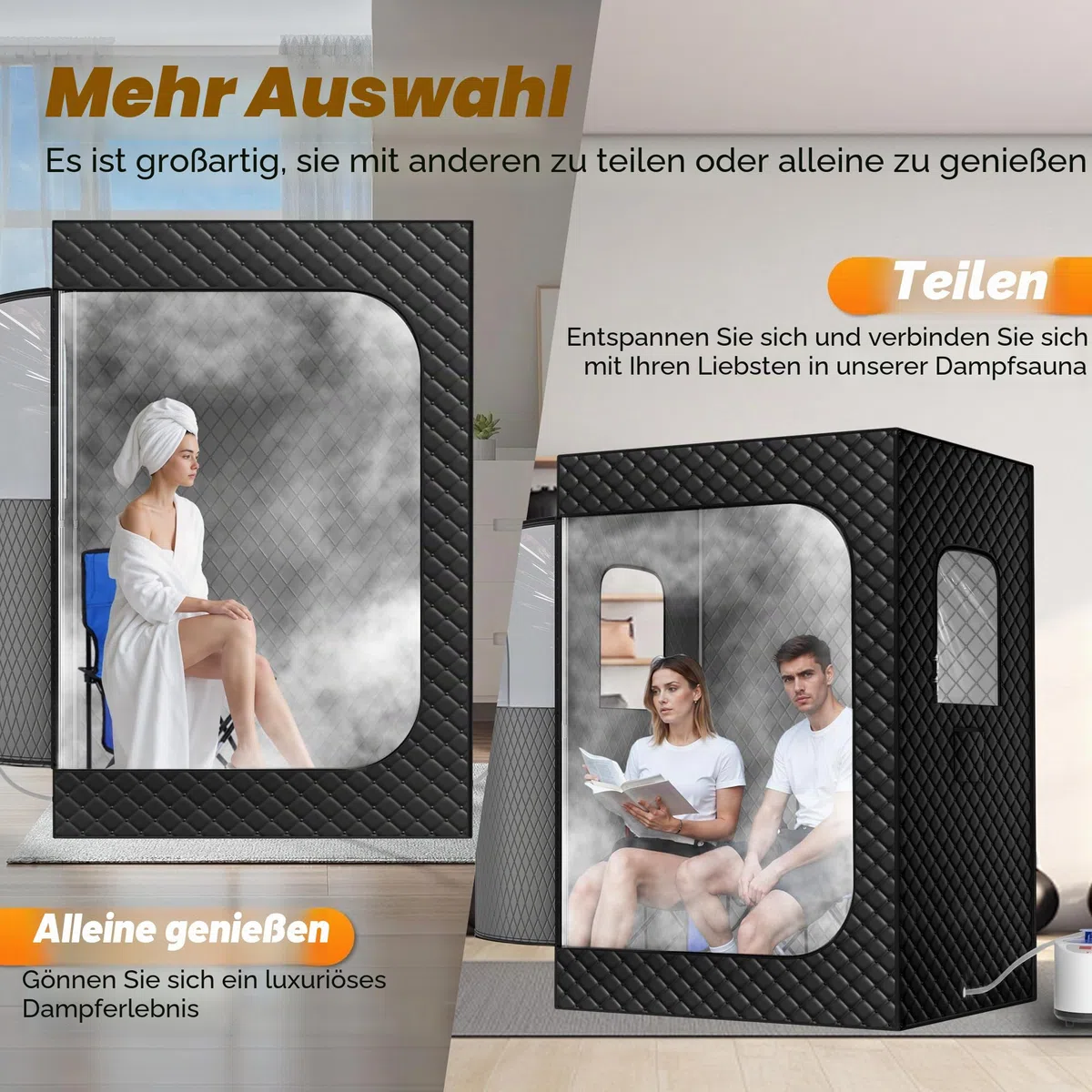 Tragbares Dampfsaunazelt für 2 Personen für Zuhause & Innenbereich – Ganzkörper-Spa & Erholung mit 9-stufiger Dampfsteuerung, 2 übergroßen Dampfgarern, Fernbedienung & faltbaren Stühlen