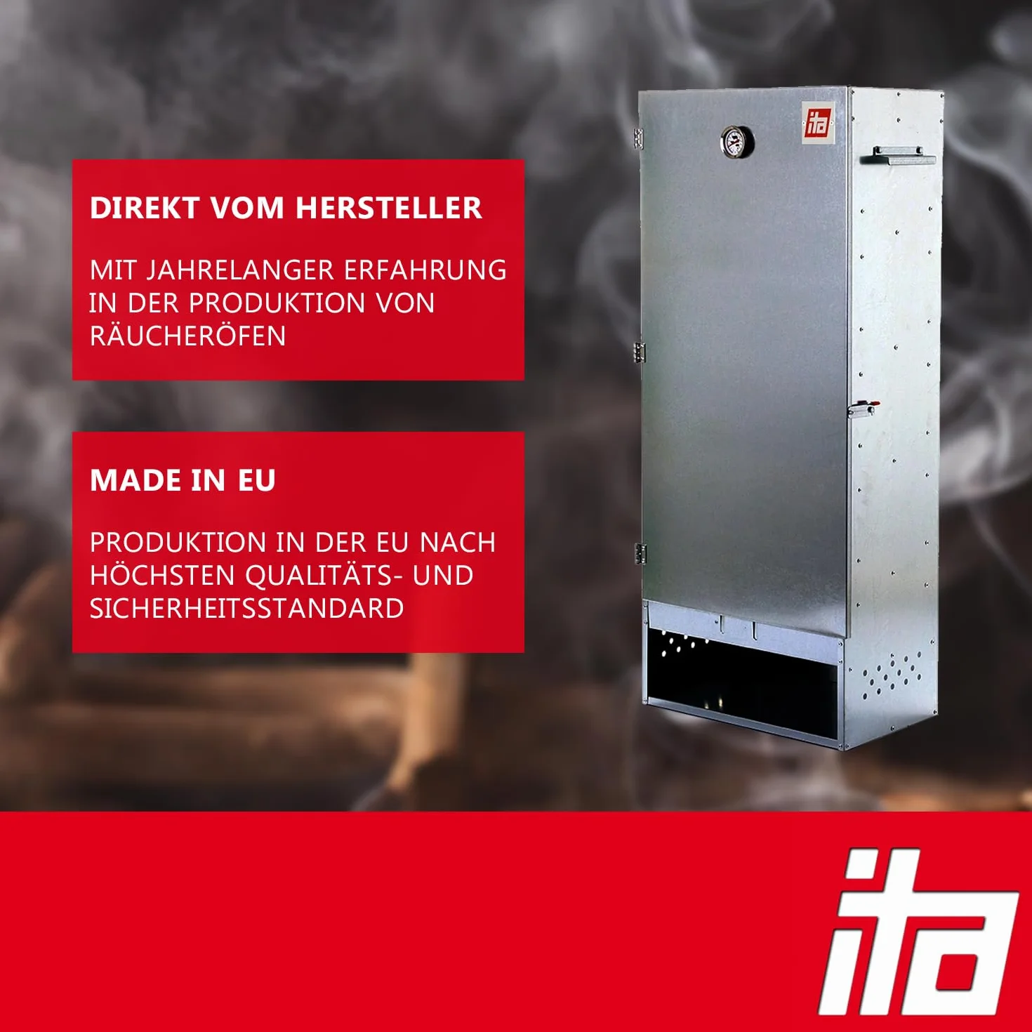 ITA Elektrischer Räucherofen 7003 - Smoker Set mit Heizung, Rauchgenerator - XL Räucherschrank mit Thermometer - Legierter Stahl - EU Qualität, Direkt vom Hersteller - 111 cm mit 4 Etagen