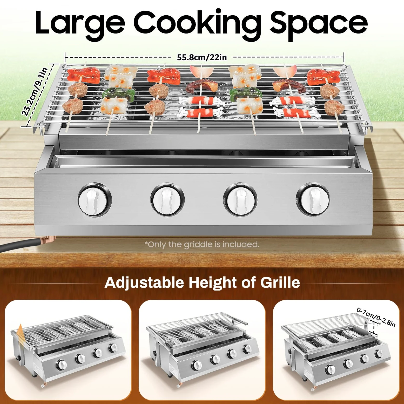 4 Brenner Tragbarer Gasgrill Edelstahl Höhenverstellbar Tischgasgrill mit Grillrost, BBQ Campinggrill für Terrasse, Balkon und Garten