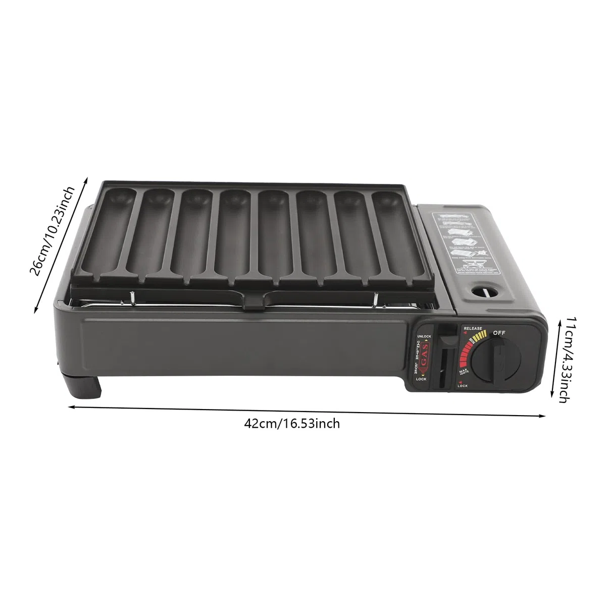 Tragbarer Gasgrill Camping, mit Würstchen-Grillplatte und Tragetasche, 2200W Campingkocher 42x26x11cm, Abnehmbare Fettauffangschale, für Balkon, Garten BBQ (Schwarz)