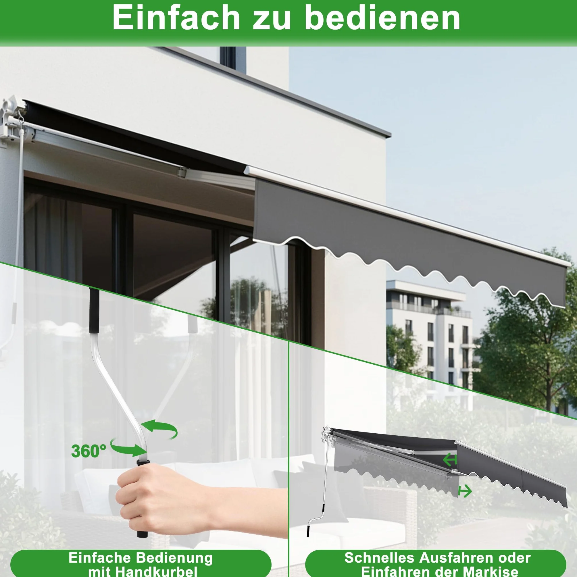 Aluminium Markise, Manuelle Gelenkarmmarkise, Sonnenschutz Sonnensegel, Sonnenmarkise, Markisenabdeckung Klemmmarkise, UV-beständig, Wasserabweisend (250x200cm, Dunkelgrau)
