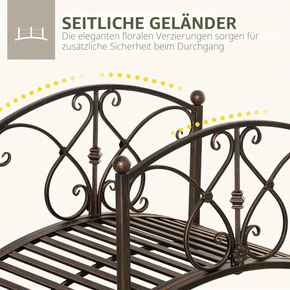 Outsunny Vintage-Gartenbrücke aus Metall, dekorative Brücke mit Blumenelementen, 99 x 68 x 53 cm, Bronze