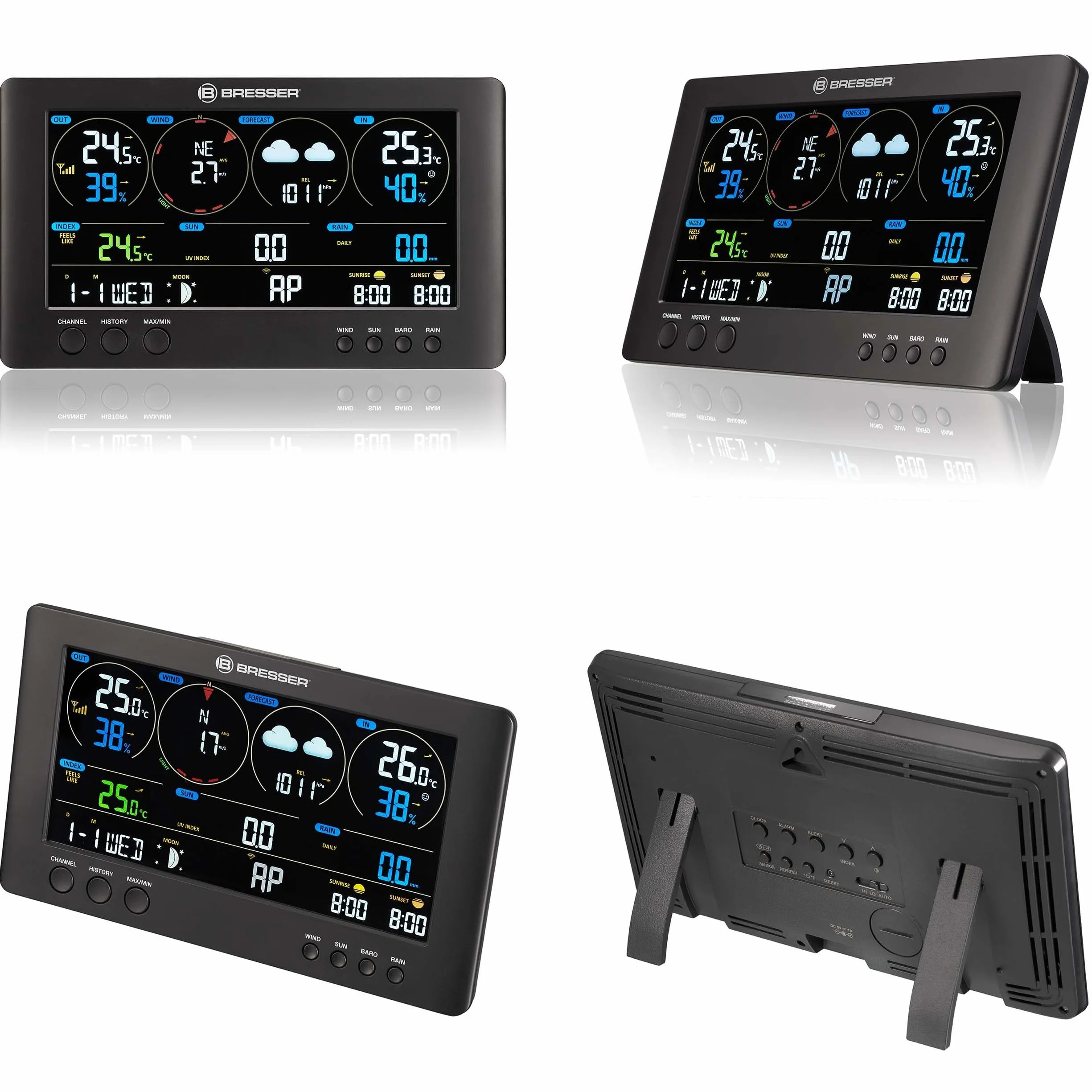 Bresser 7002586 Wetterstation Funk mit Aussensensor ClearView Wettercenter mit WLAN und 7-in-1 Profi-Sensor für Wind, Luftfeuchtigkeit, Temperatur, Niederschlag, UV-Level und Lichtintensität, Schwarz