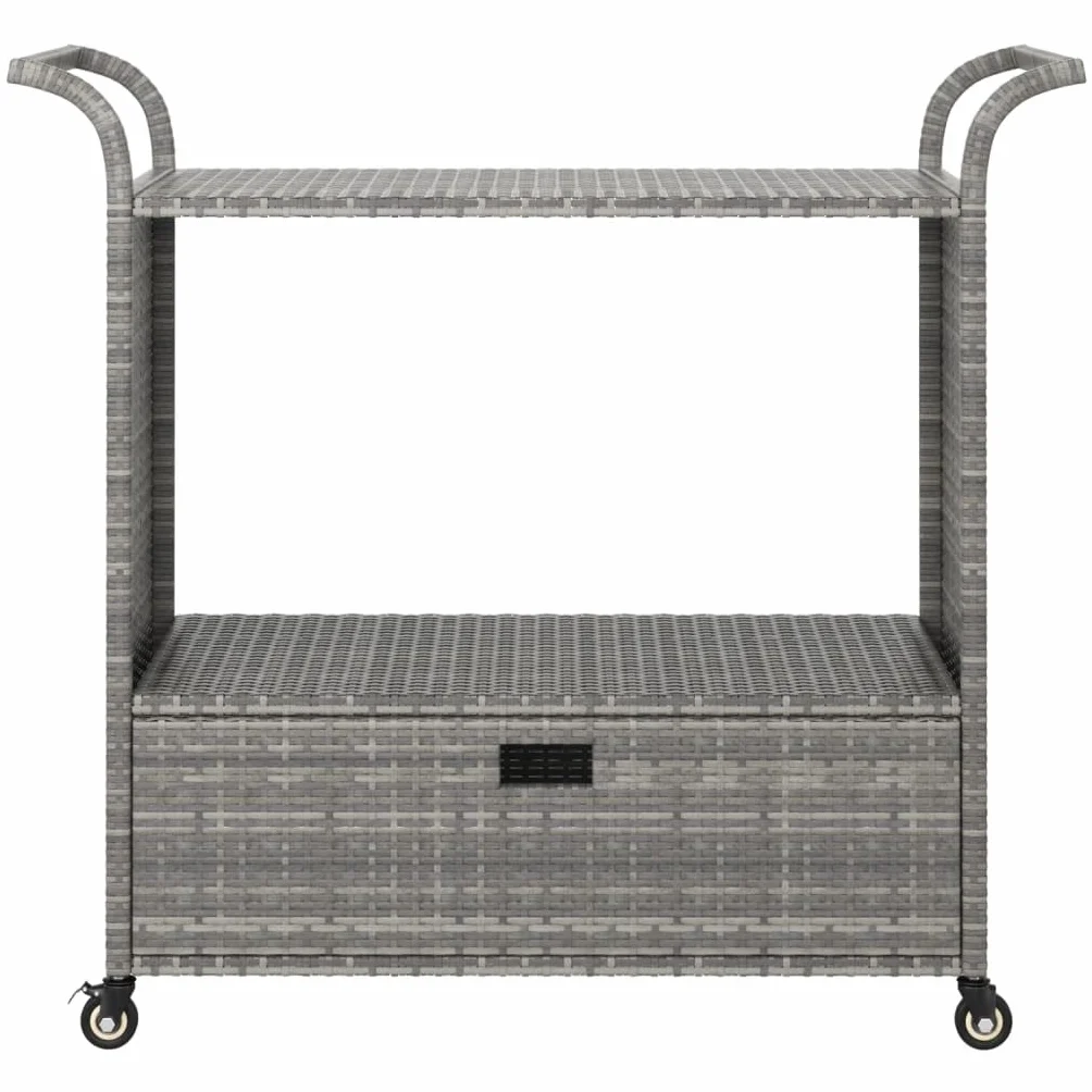 vidaXL Barwagen mit Schublade 4 Rollen Servierwagen Teewagen Küchenwagen Beistellwagen Arbeitswagen Gartenwagen Grau 100x45x97cm Poly Rattan