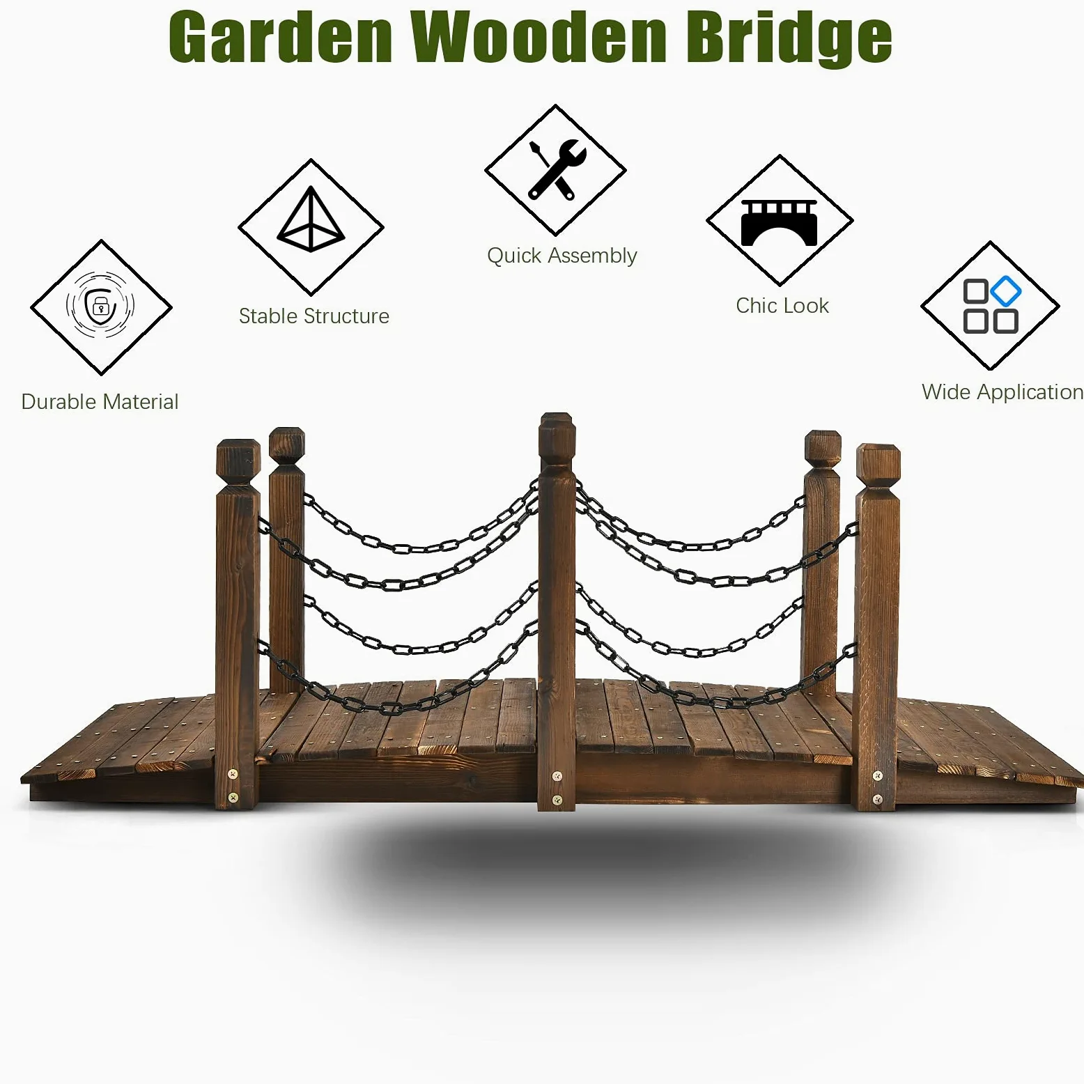 GIANTEX Gartenbrücke aus Holz, Brücke Landschaft, antike Bogenbrücke, dekorative Brücke für Garten, Brücke mit Bogen, Brücke mit Geländer, Tragkraft 120 kg, 150 x 67 x 55 cm