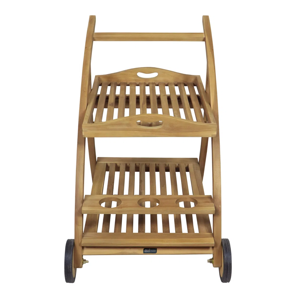 AXI Adi Servierwagen aus Teak Holz mit abnehmbarem Tablett & Flaschenhalter | Küchenwagen mit Rollen für Garten, Balkon, Terrasse | Rollwagen für Outdoor/Küche aus Teakholz | 93 x 62 x 84 cm