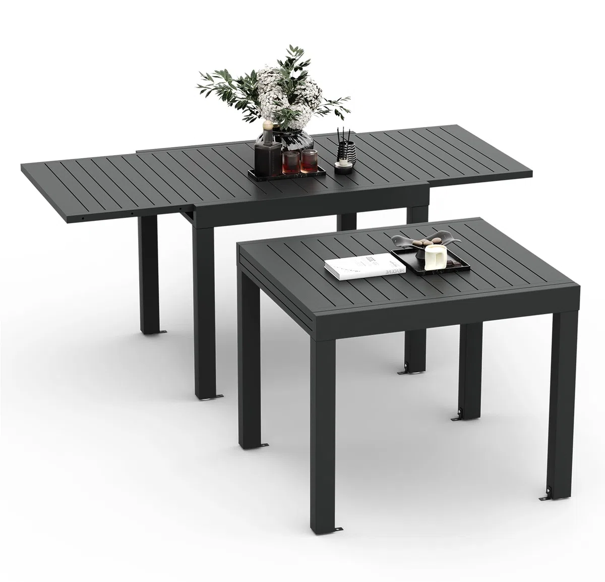 Devoko Esstisch Ausziehbar，80/160 x 75cm Gartentisch Ausziehbars, Aluminium Balkon Ausziehtisc, Gartentisch Wetterfest,ausziehbar auf 160cm, Outdoor Esstisch, Dunkelgrau