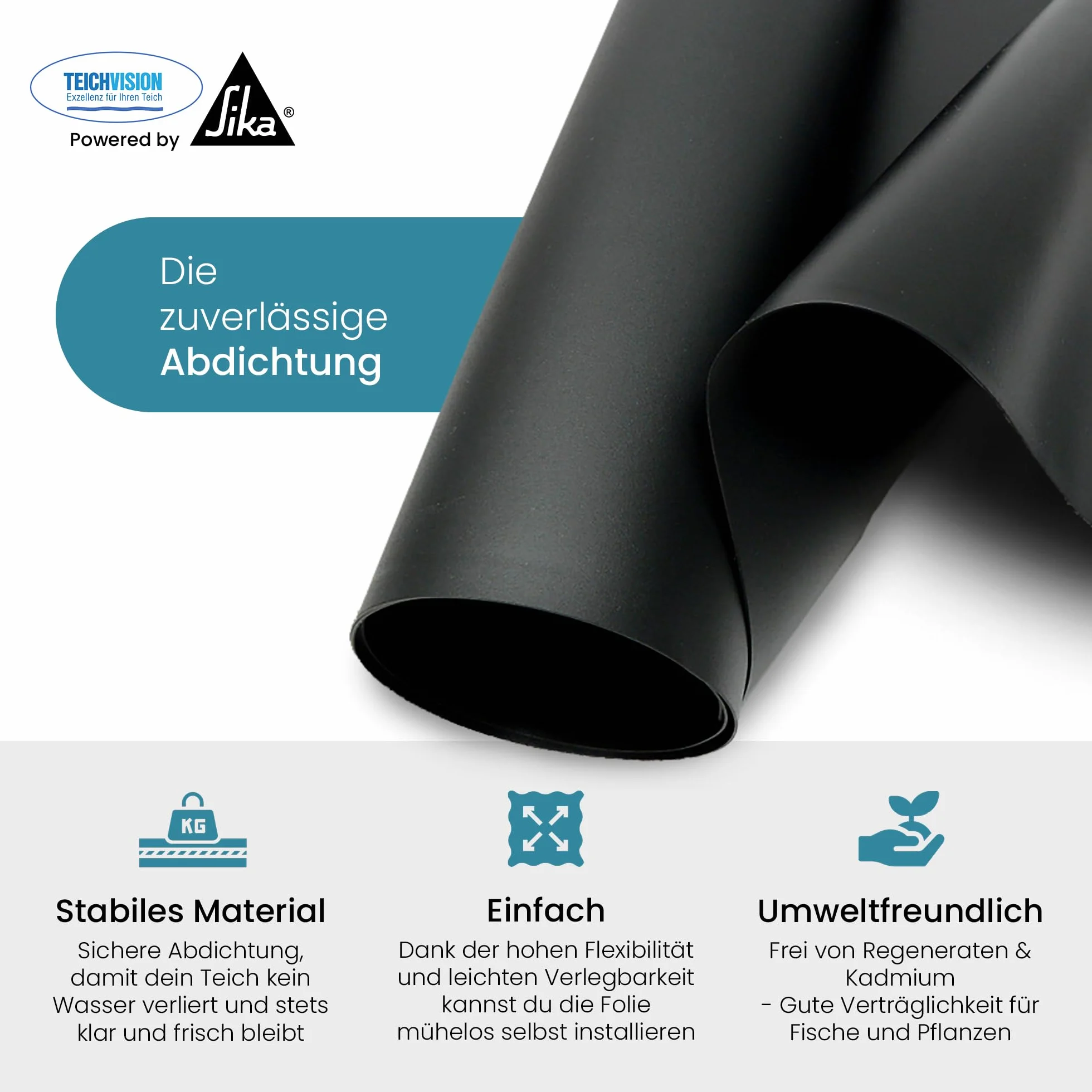 TeichVision - Premium PVC Teichfolie schwarz - Stärke 1,5 mm - 2 m x 5 m/PVC Folie schwarz auch geeignet als Hochbeet Folie wasserdicht
