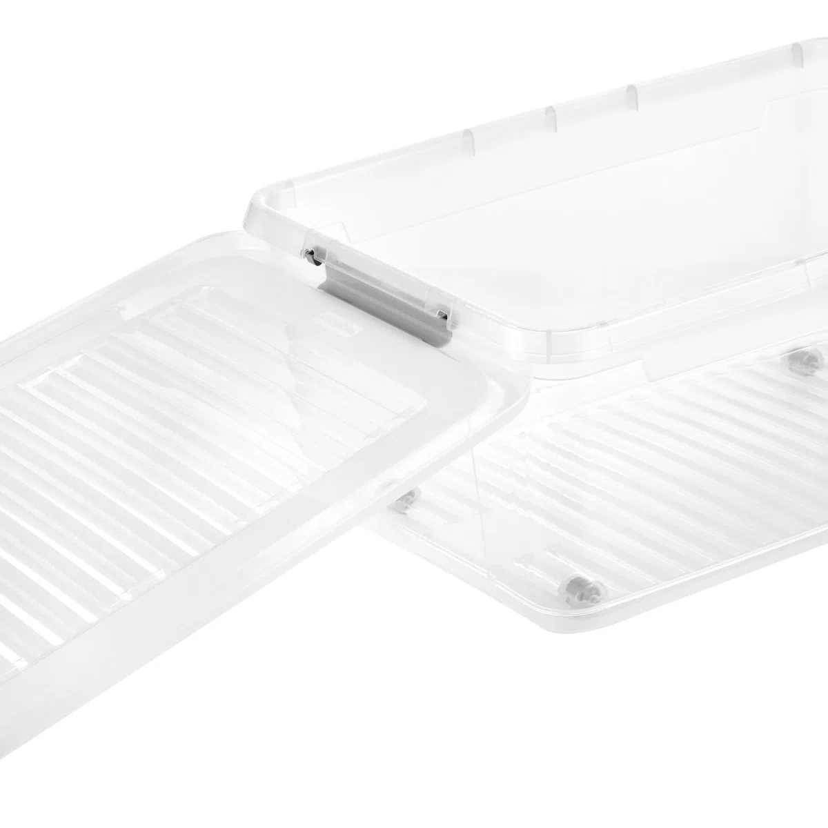 Keeeper Leo 4x Aufbewahrungsbox mit Deckel und Rollen, 37 L, 59 x 38 x 24 cm, Clipbox, Transparent