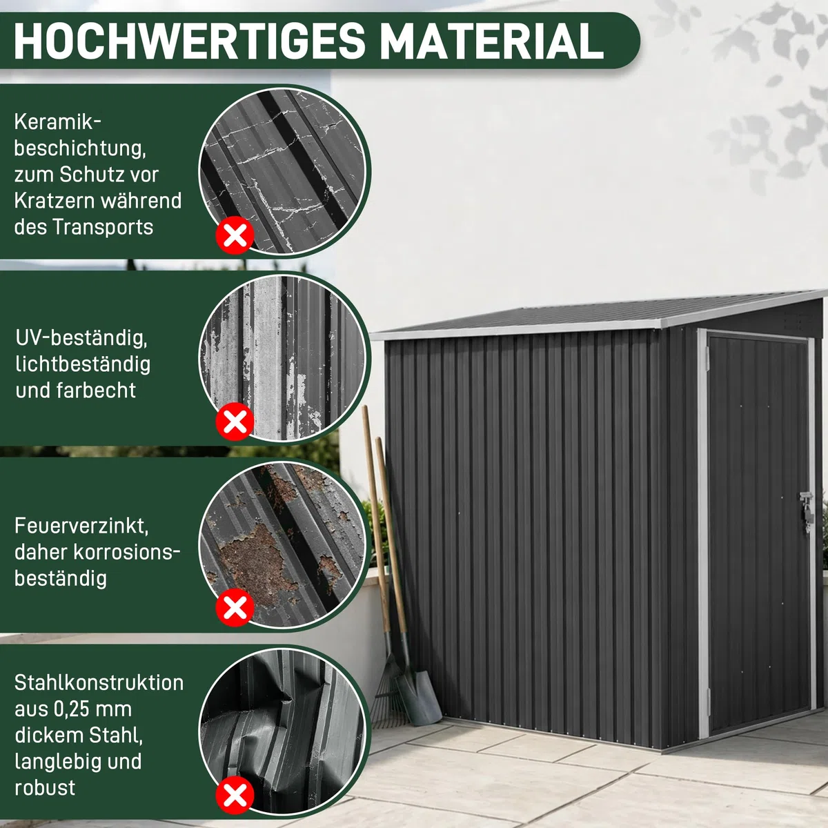 Metall Gerätehaus 4 m³ 192x132x185 cm Gerätehaus Eisen mit Pulverbeschichtung abschließbar & wetterfest Pultdach Werkzeugschrank für Garten Baustelle Industrie/Landwirtschaft,Schwarz