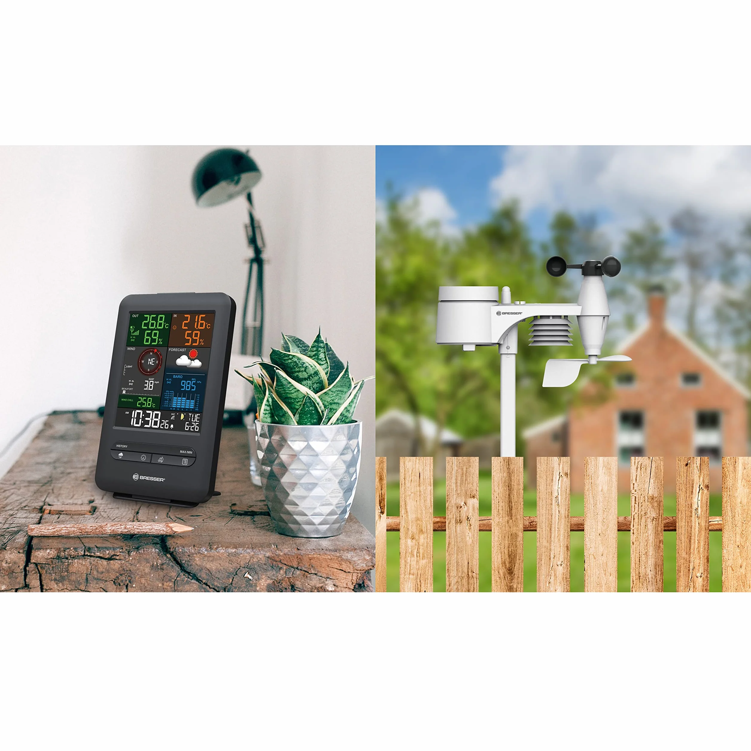 Bresser 7002525 Wetterstation Funk mit Außensensor 5-in-1 Beaufort mit großem Farbdisplay, Sensor für Temperatur, Luftfeuchtigkeit, Luftdruck, Windrichtung und Regenmesser, Schwarz, Einzigartig