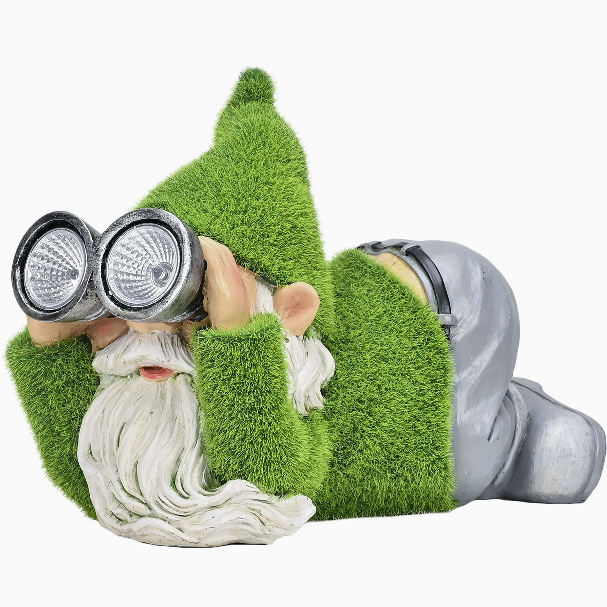 TERESA'S COLLECTIONS Lustig Gartenzwerge Gartendeko für Draußen Zwerge mit Solarleuchte beflockter Gartenfiguren aus Harz Wasserfest, Figur Geschenke für Frauen/Mama Papa,19cm