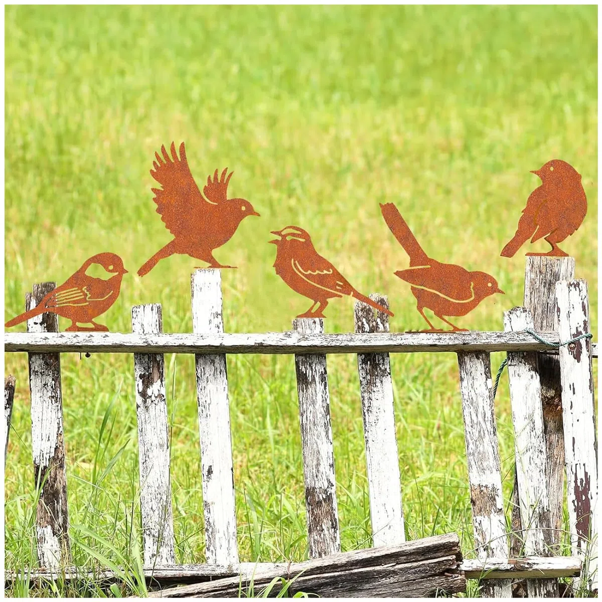 Rost Vogel Gartendeko für Draußen Rust Vögel Garten Deko Frühling,Gartenstecker Metall Roststecker Wetterfest,5er set Bird Baumstecker mit Schraube für Gartendekoration Bäume Pfähle oder Zäune