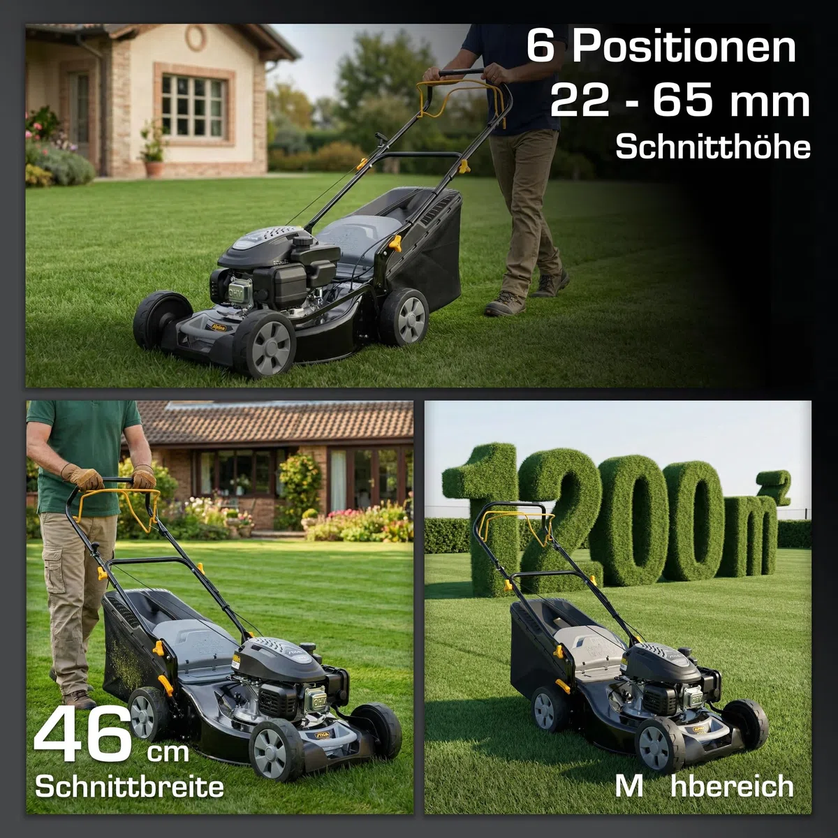 Alpina AL5 46 SA Benzin-Rasenmäher, 139 cc, 46 cm – Fangkorb 60 l, Heckantrieb, Zentrale Schnitthöhenverstellung – Rasenflächen bis 1.200 m²