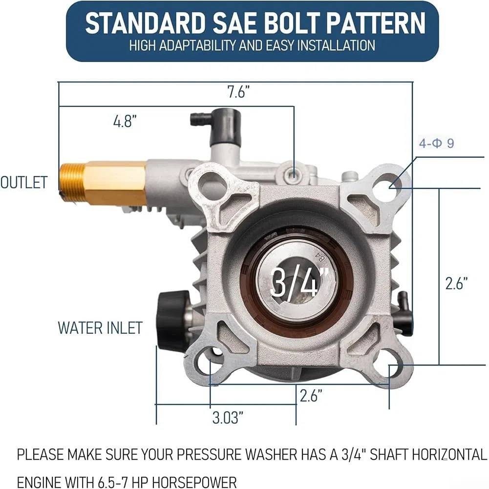 Horizontal Druck Waschpumpe 3/4" Welle 3400 PSI 2,5 GPM Ersatzpumpe Für Craftsman Für Honda Für Hochdruckreiniger Mit Doppeldichtungssystem Und Thermoschutz Für Haus Auto Zaun Reinigung