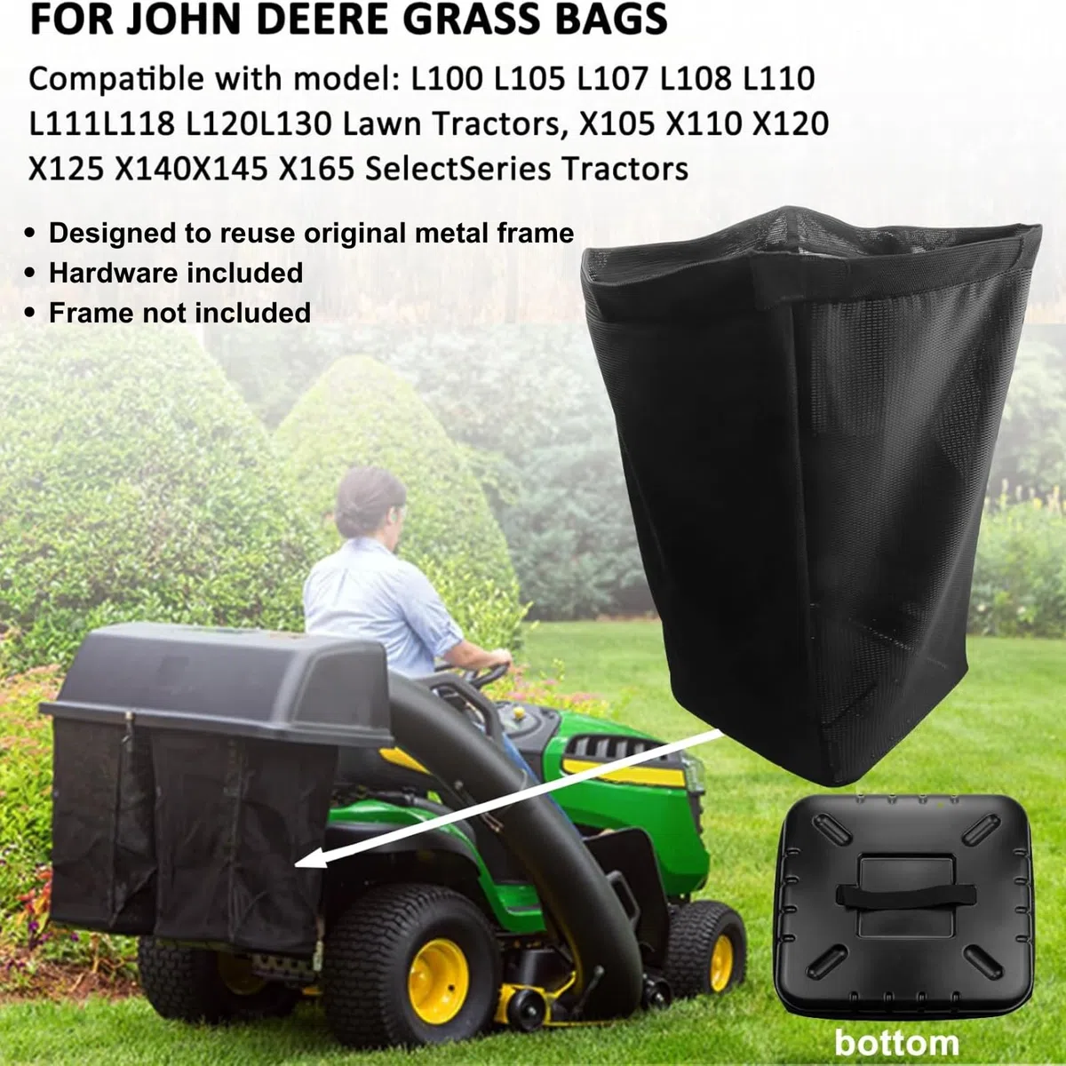 2 Set AM122416 Grasbeutel, kompatibel mit John Deere AM101602 Grasbeutel, passend für Serie 100 L110 X110 125 D100 LA120 Z225 und mehr